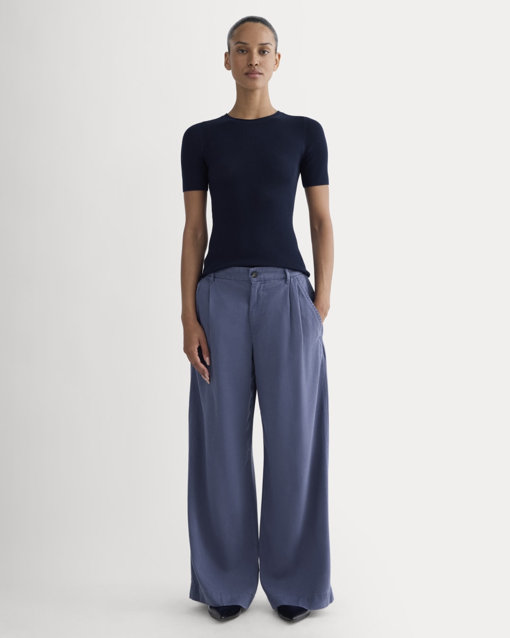 The Trouser in Buttersoft in Indigo — front view