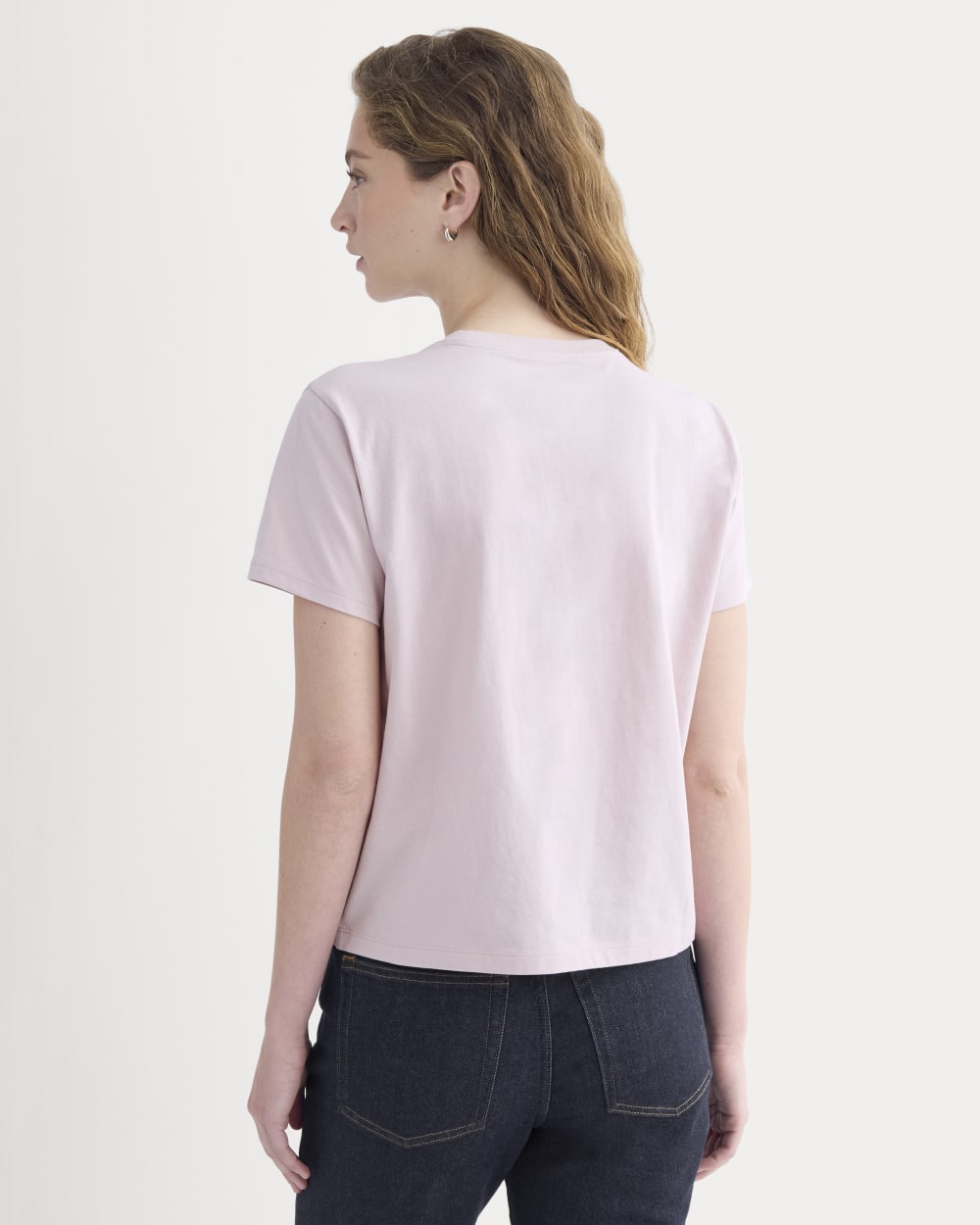The Box-Cut Tee in Essential Cotton in Burnished Lilac — detail view