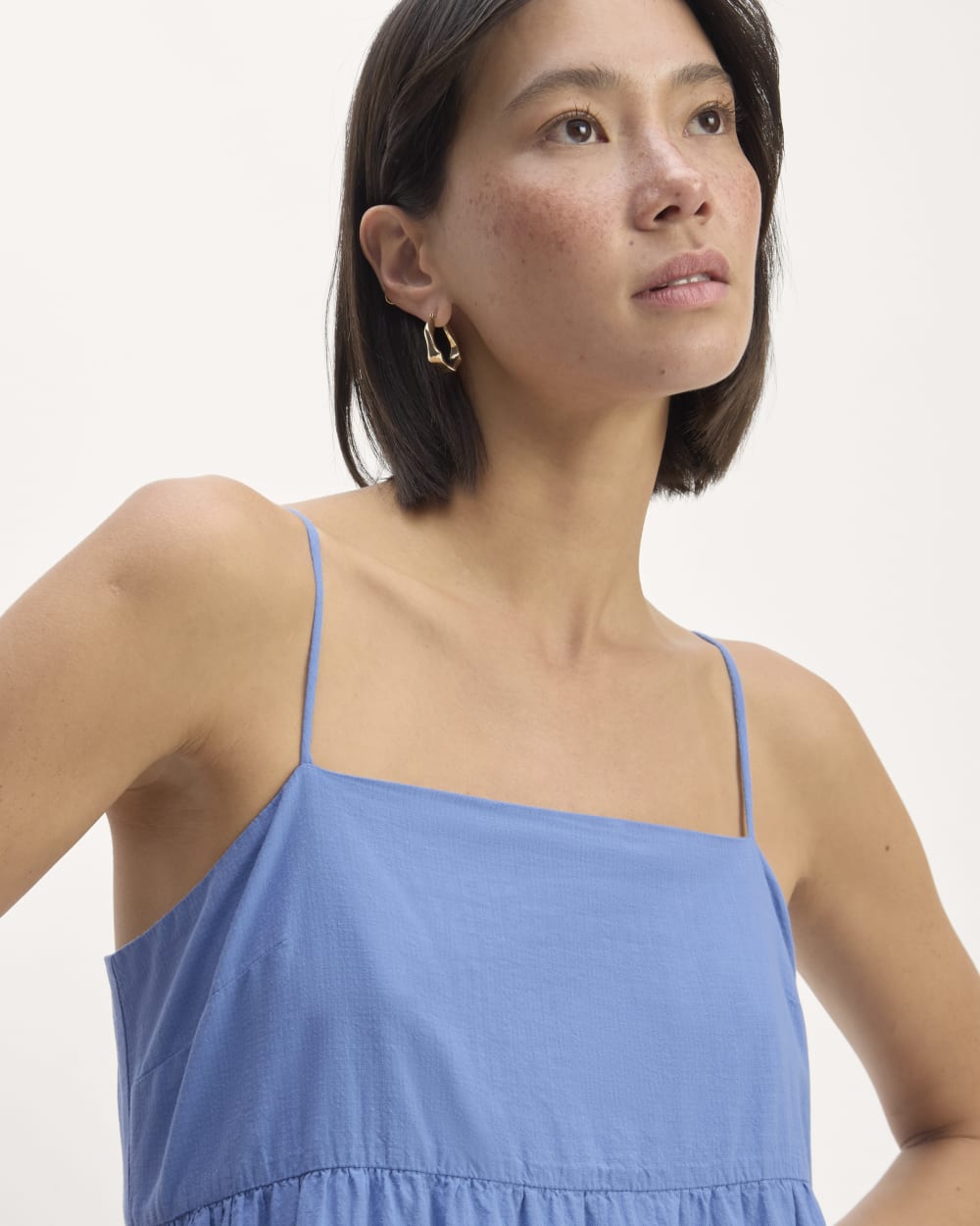 The Gauze Tiered Dress in Blue Opal — detail view