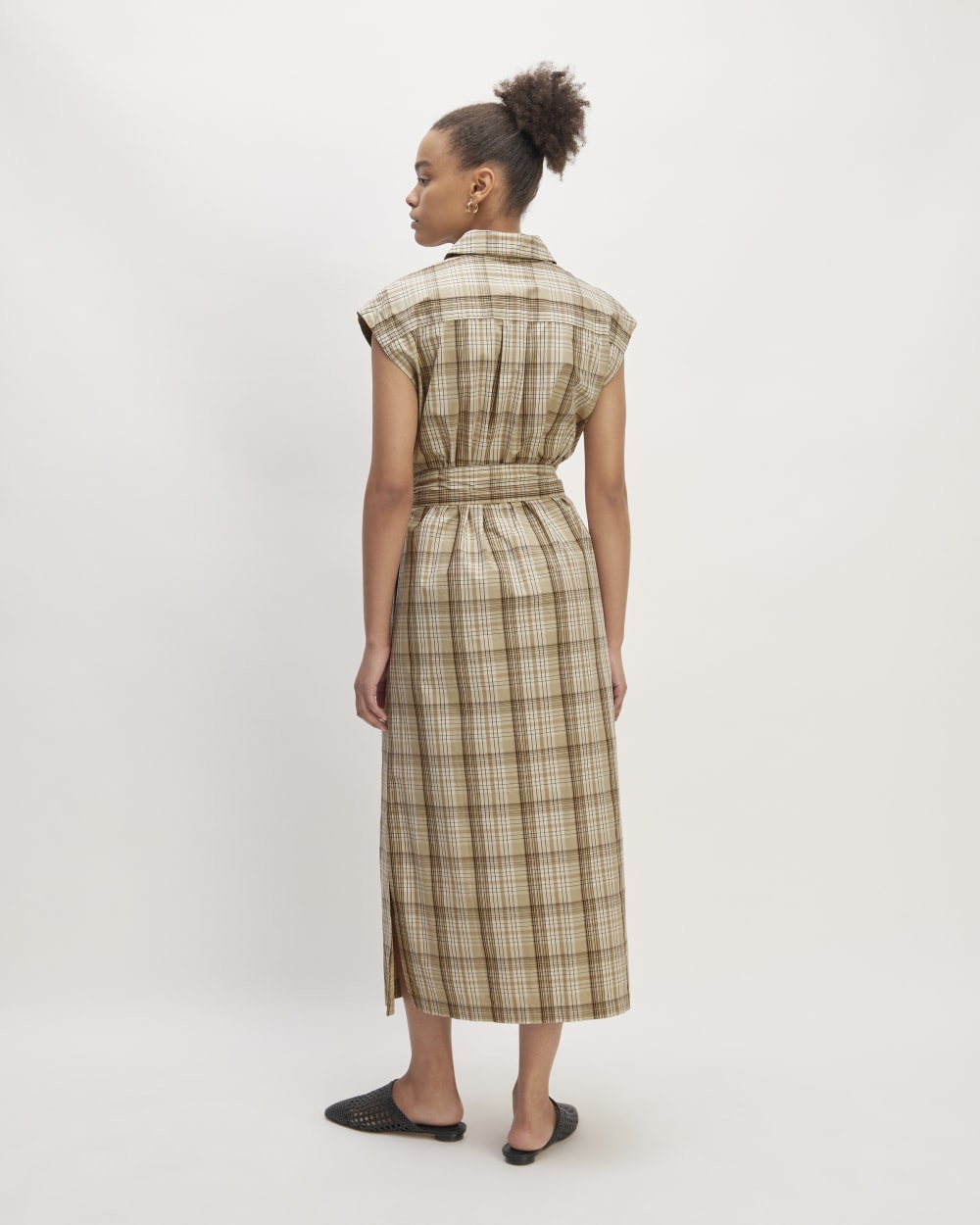 The Supima® Cotton Short-Sleeve Shirt Dress in Pale Khaki Plaid — detail view