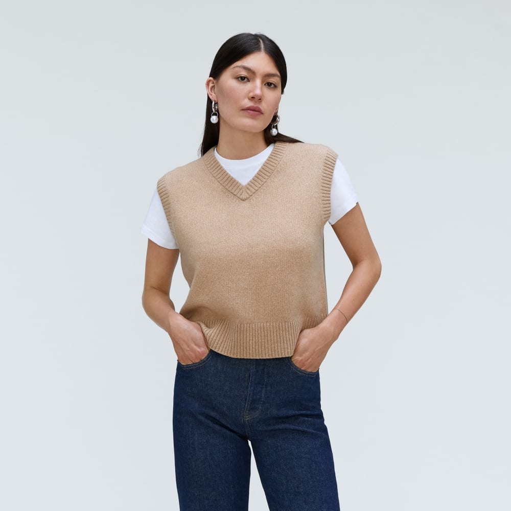 The Cashmere Vest in Light Camel — front view