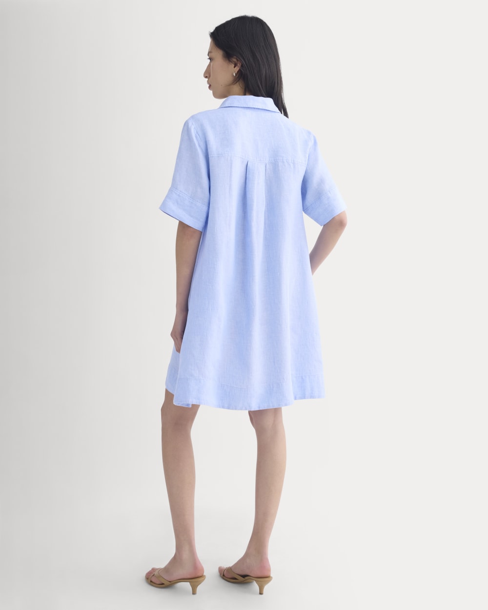 Mini Popover Shirtdress in Linen in Light Blue — detail view