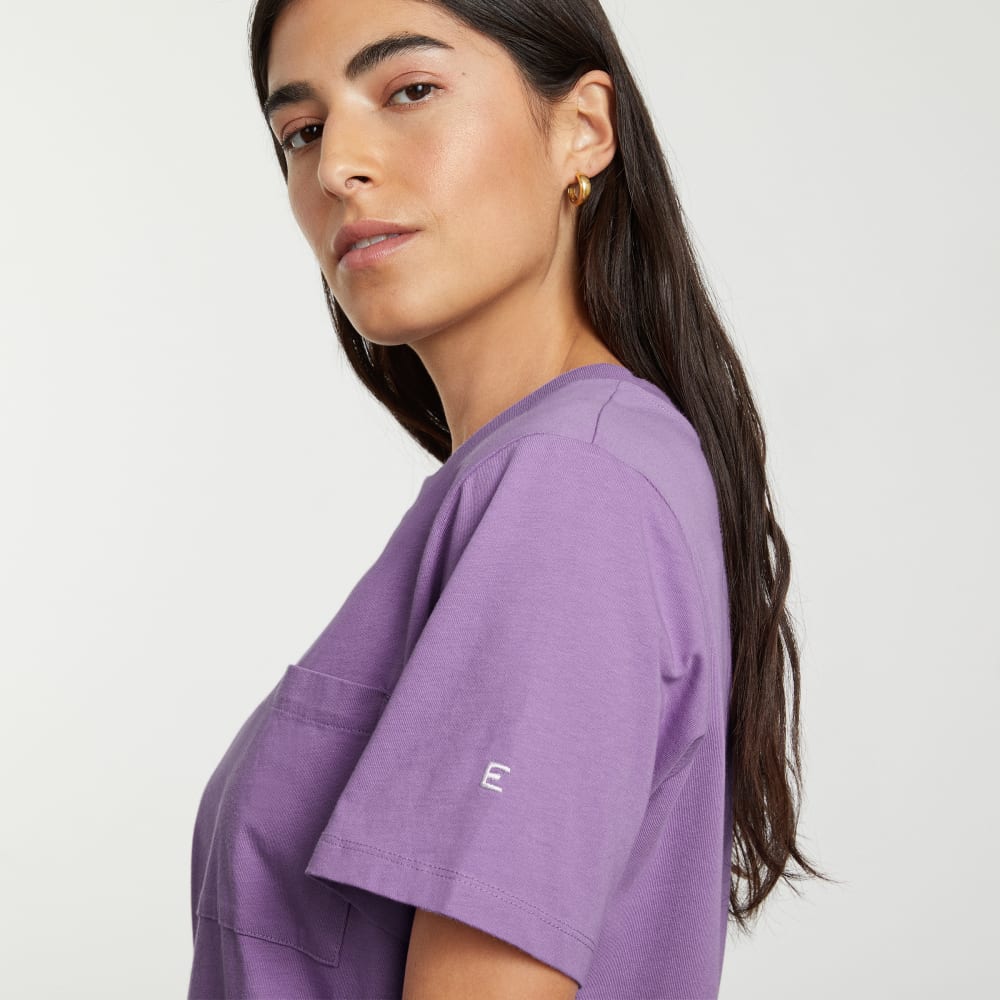 The Organic Cotton Weekend Tee Dress in Dark Orchid — detail view