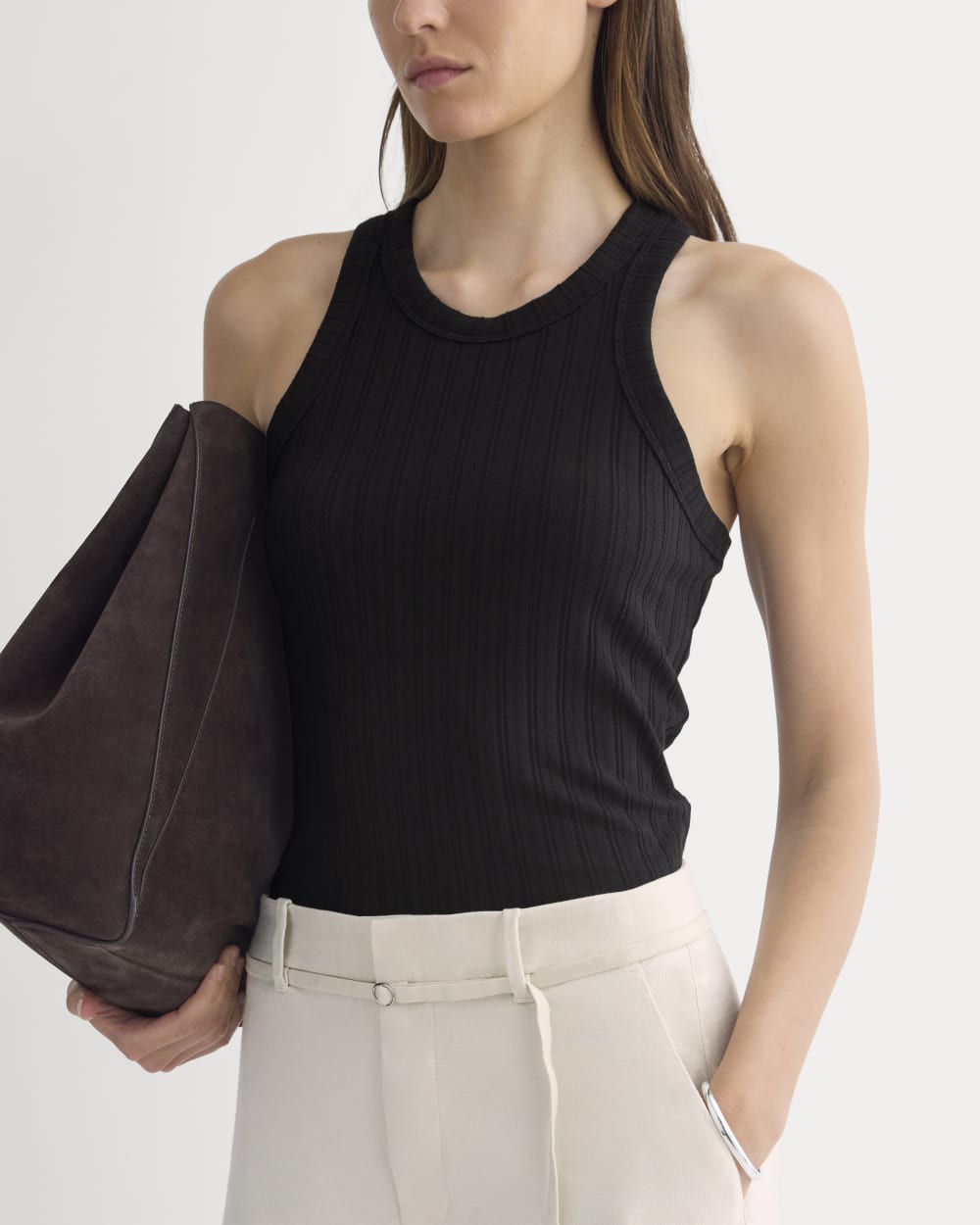 Racerback Tank in Pointelle in Black — detail view