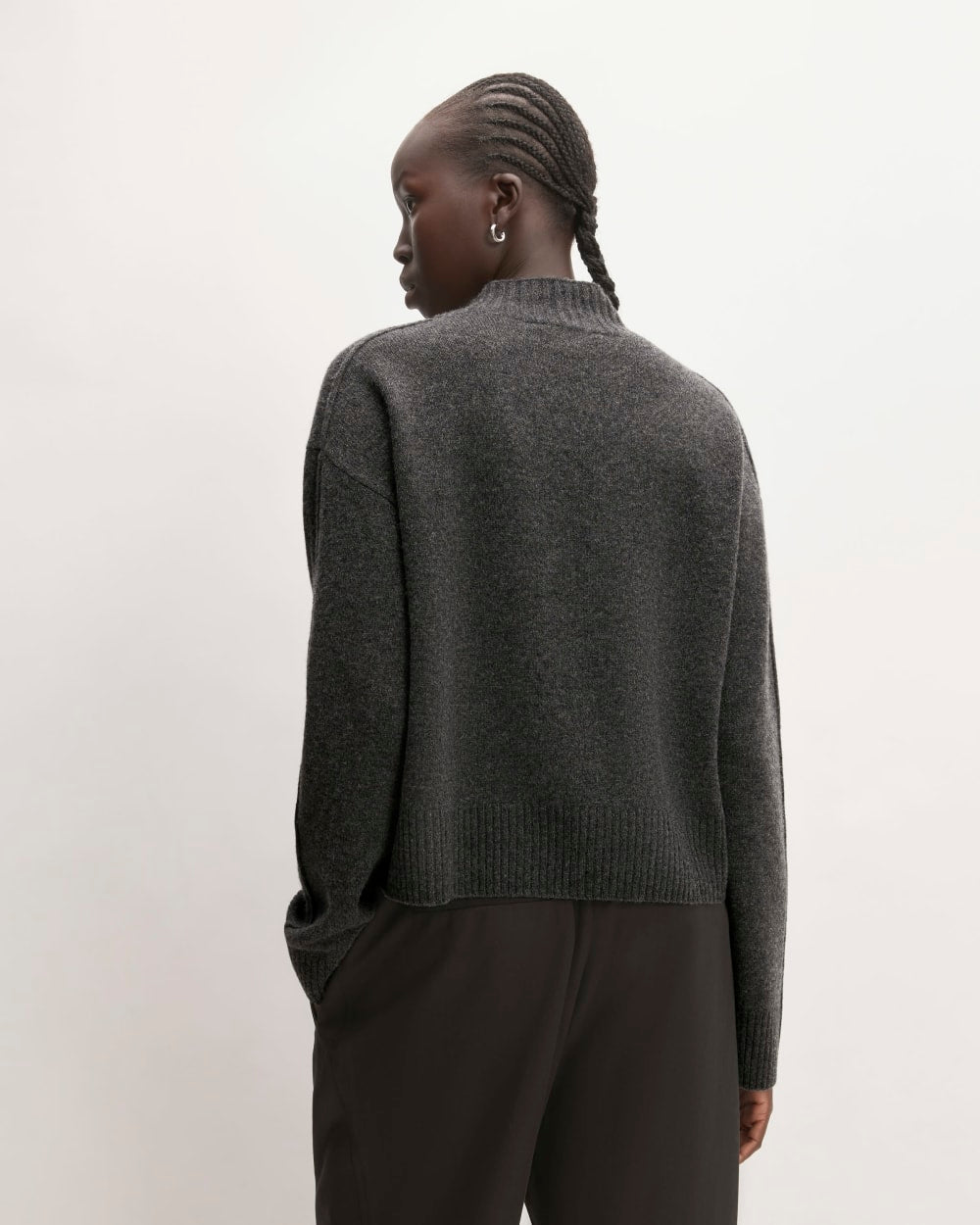 The Good Merino Wool Mockneck Sweater in Graphite — detail view