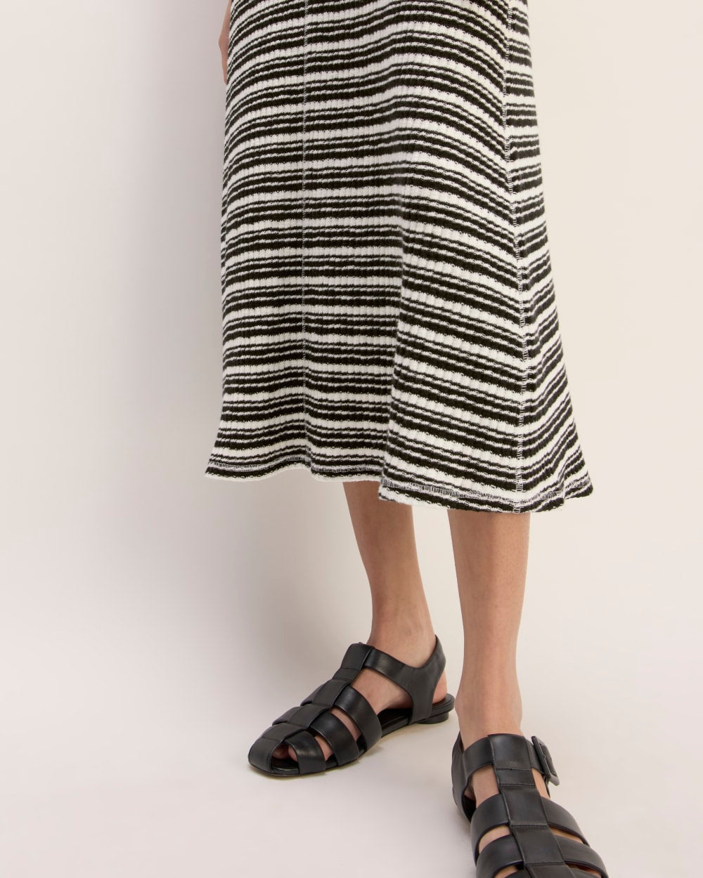 The Rib-Knit A-Line Tank Dress in Bone / Black — detail view