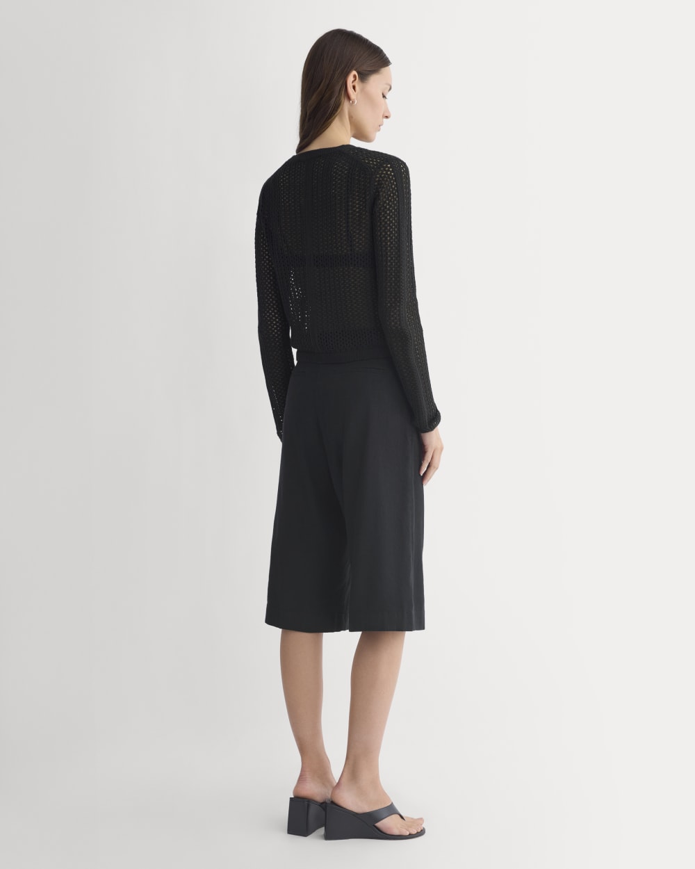 Lace-Knit Cardigan in Black — detail view
