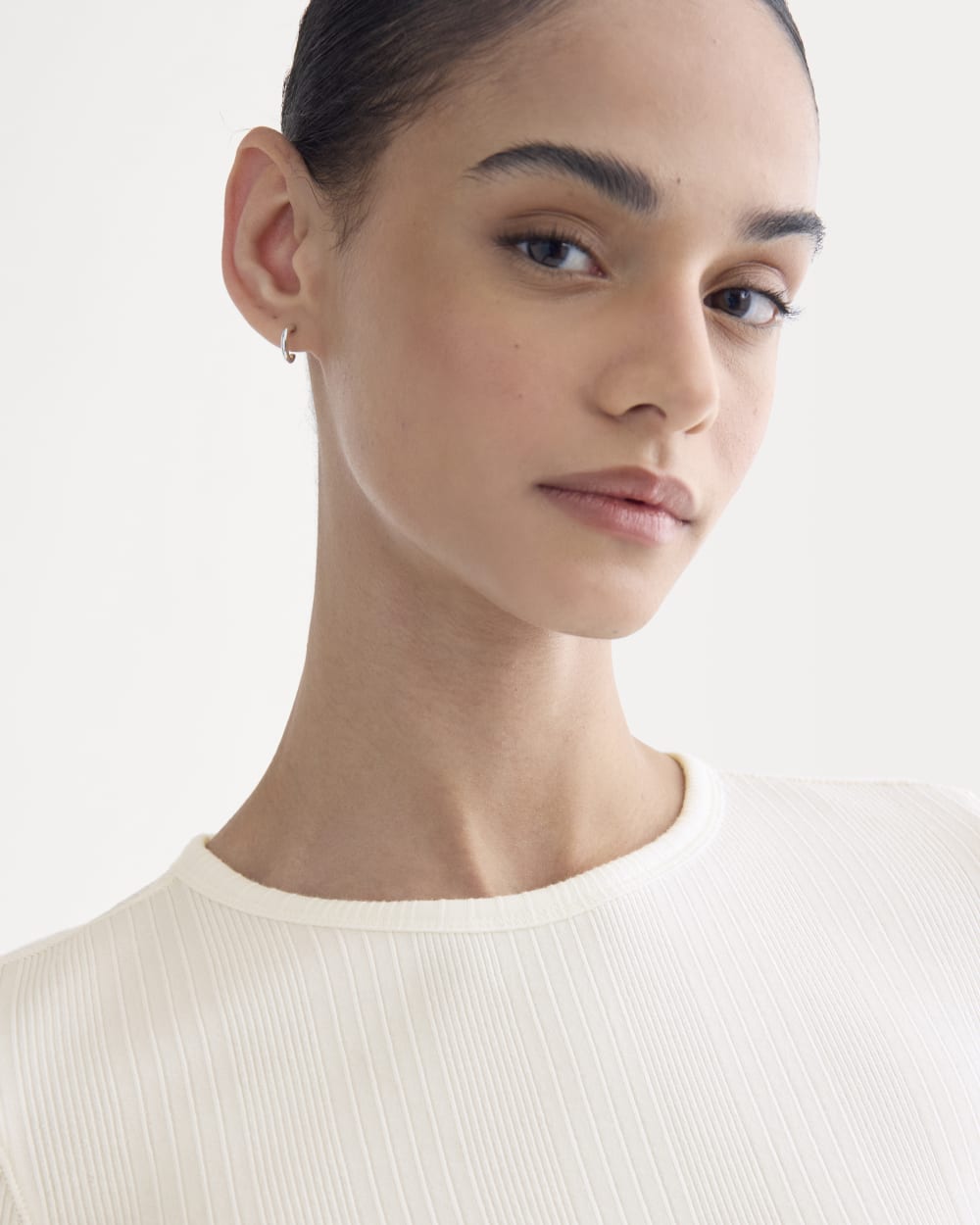Lounge Rib Cropped Shirt in Bone — detail view