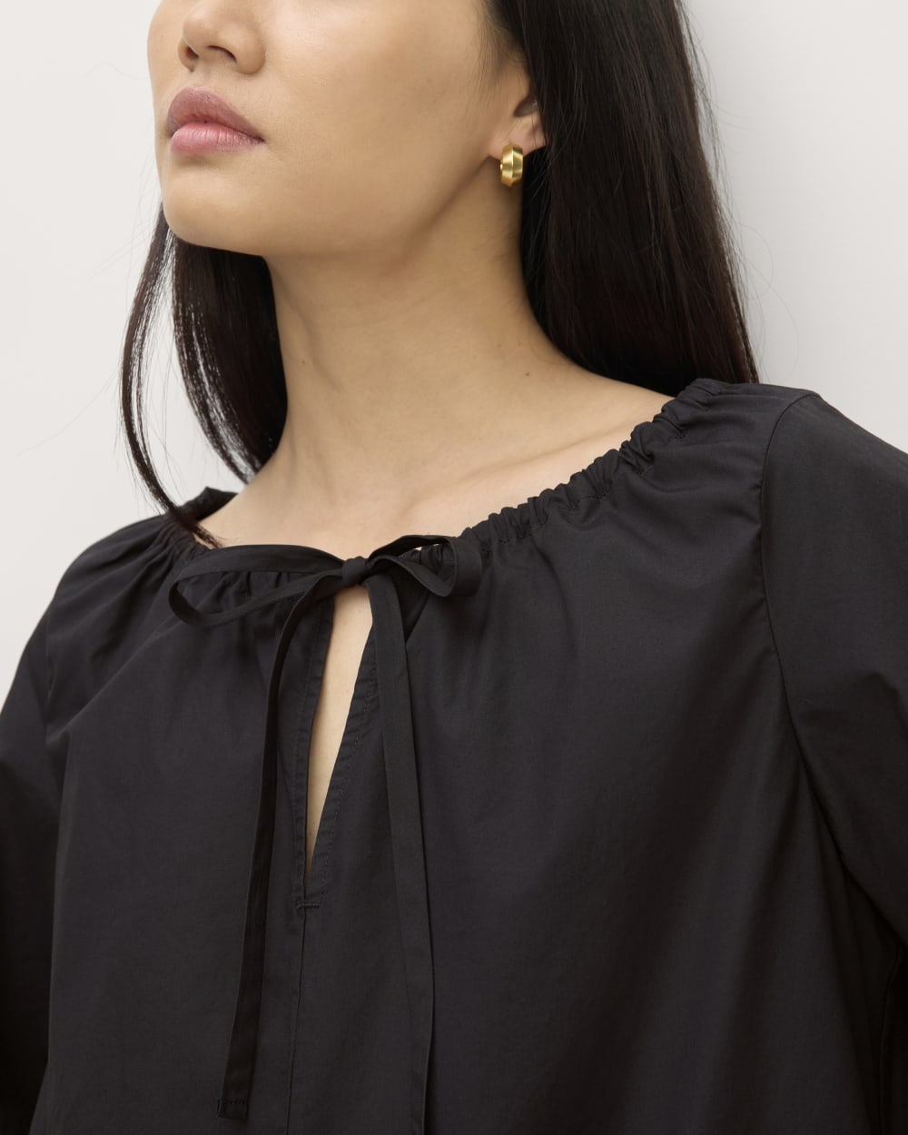 The Supima® Puff-Sleeve Dress in Black — detail view