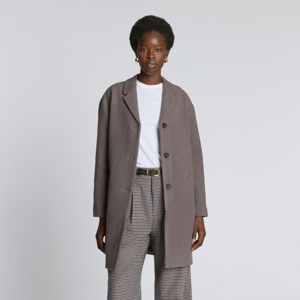 The Italian ReWool® Cocoon Coat in Taupe Grey — front view