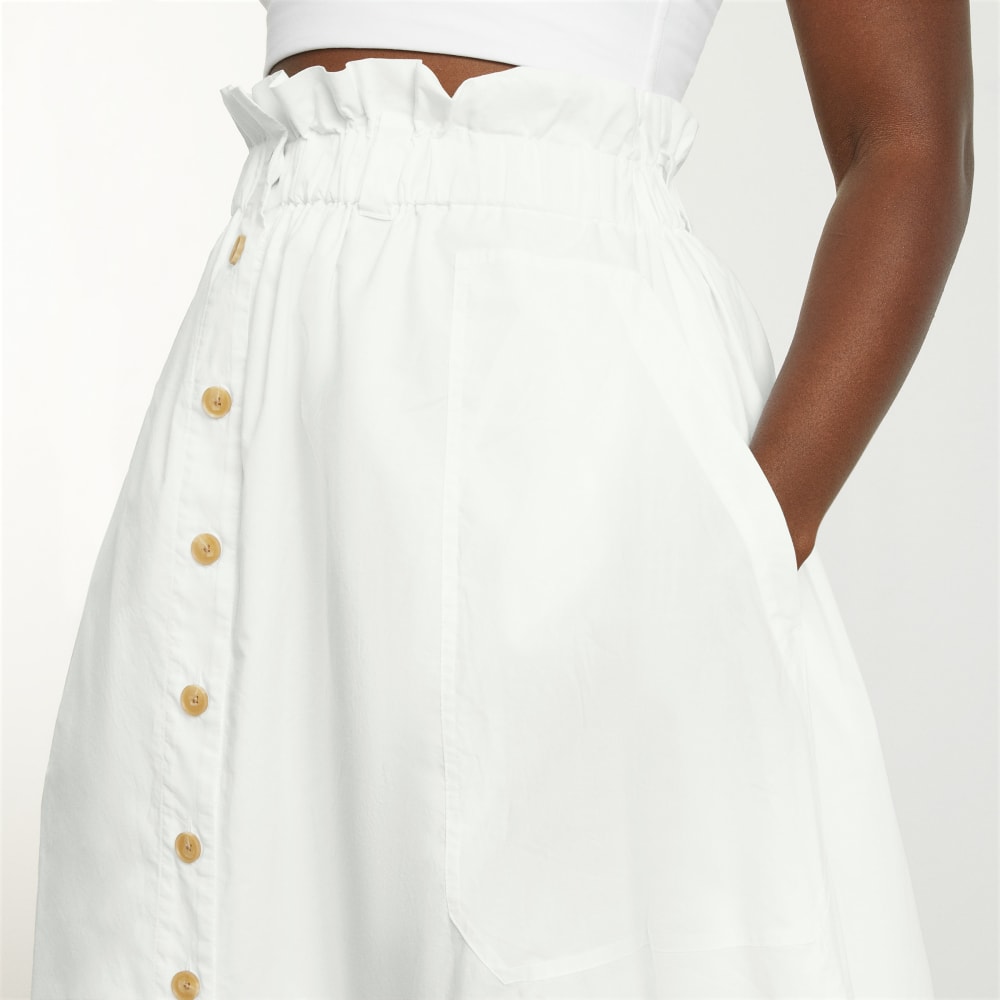 The Easy Button-Front Skirt in White — detail view