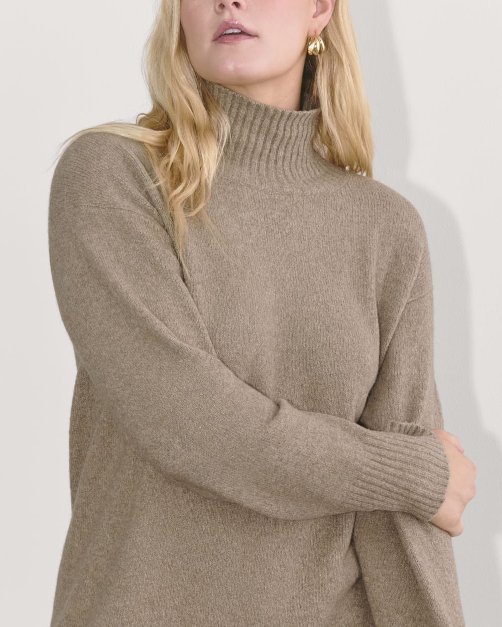 The Sweater Dress in Plush Cotton in Heather Taupe — detail view