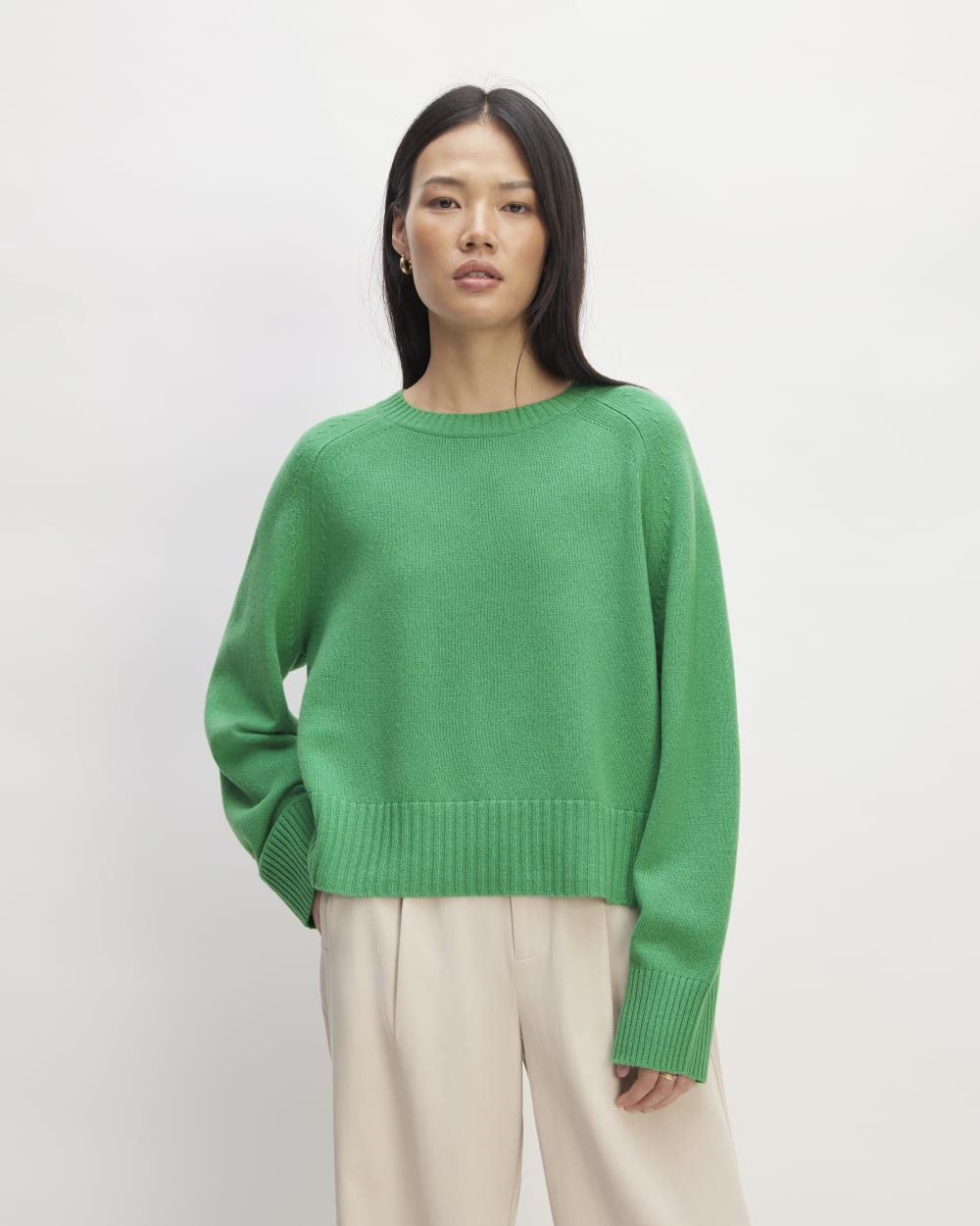 The Cashmere Boxy Crew in Bright Jade — front view