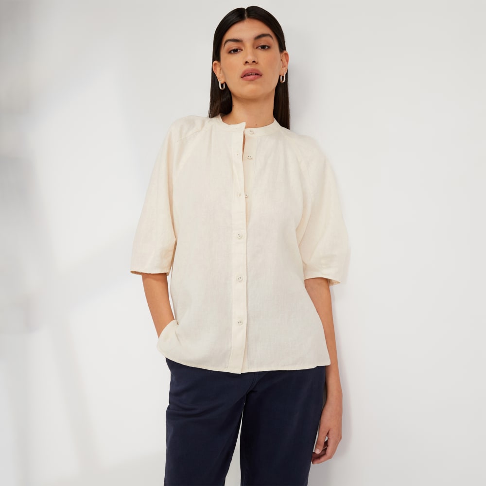 The Linen Puff Sleeve Shirt in Canvas — front view