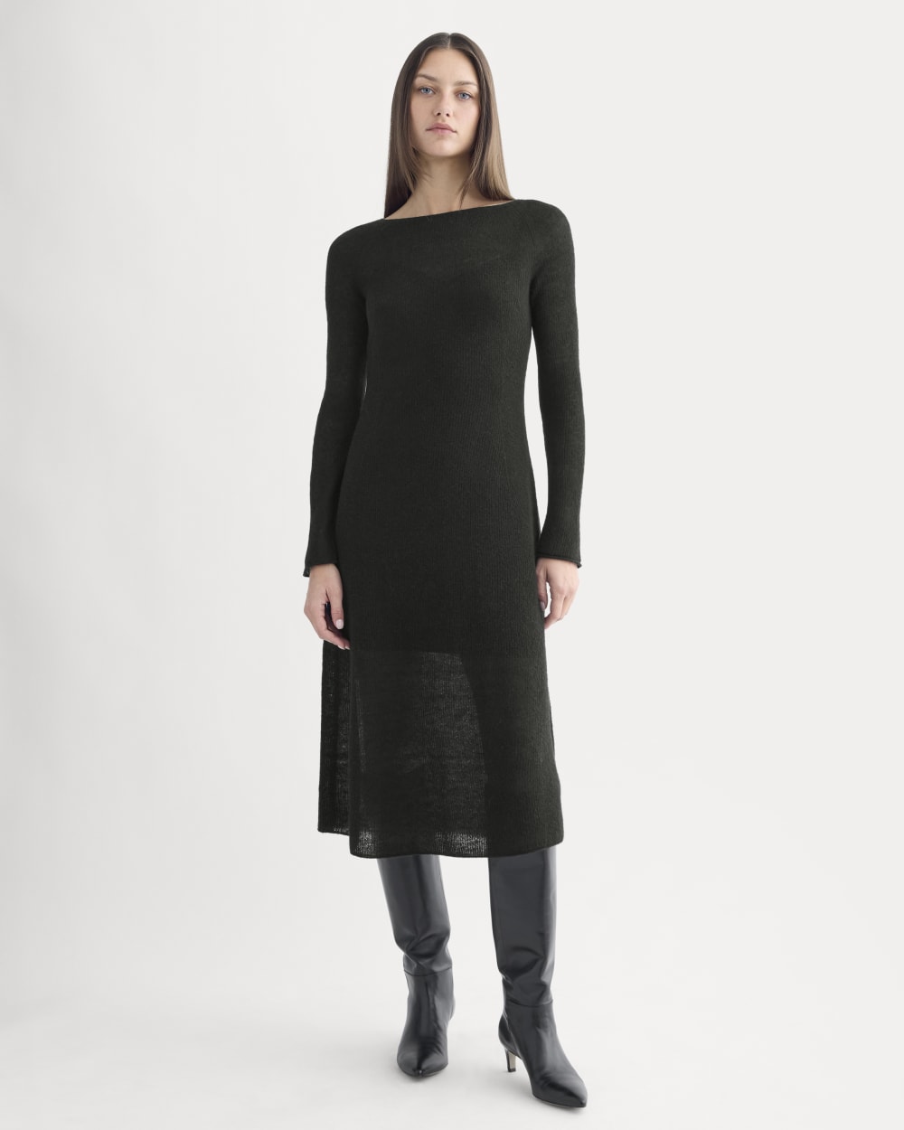 The Air Alpaca™ Sweater Dress in Black — front view