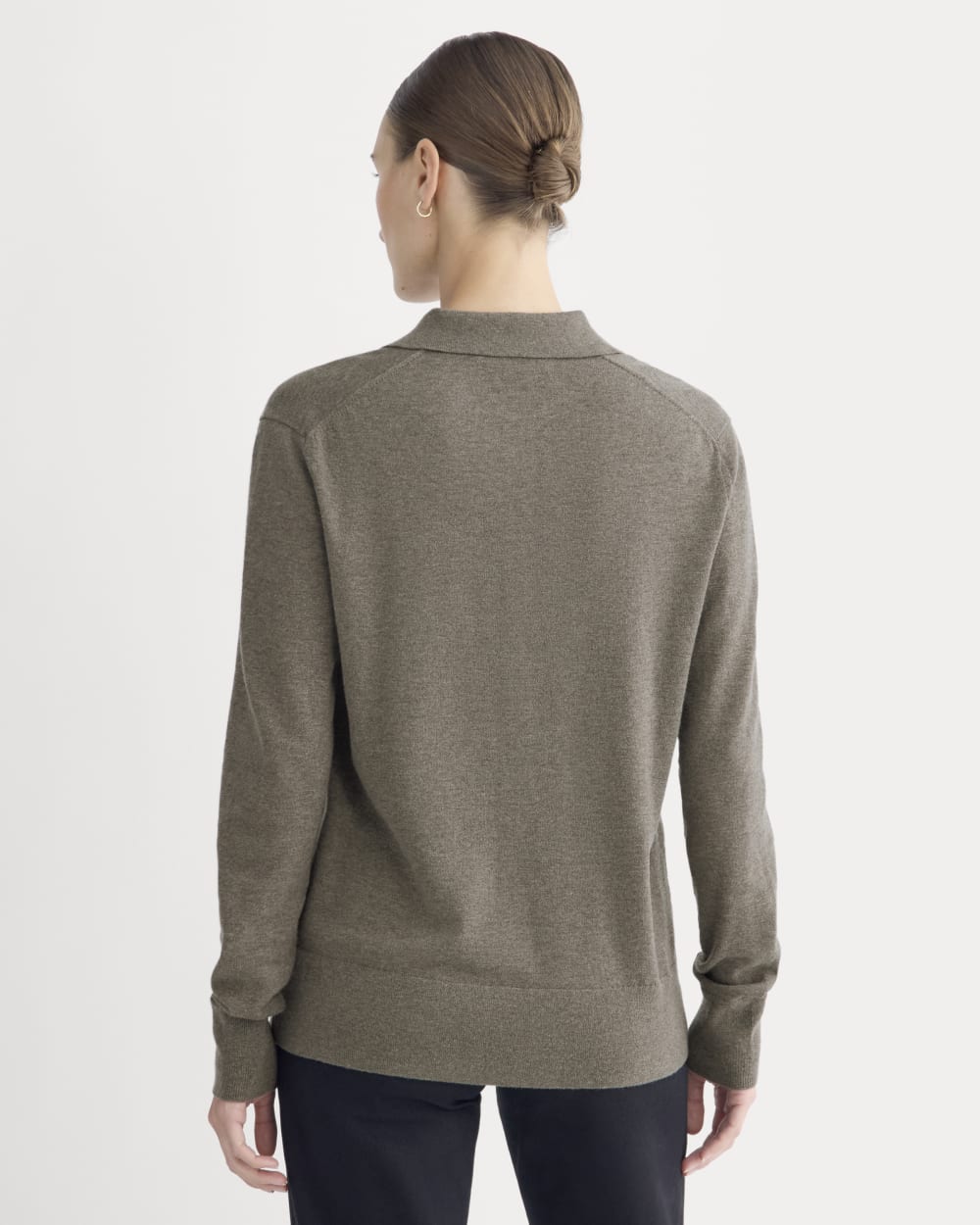 Oversized Polo Sweater in Cotton Merino in Heather Ash Taupe — detail view