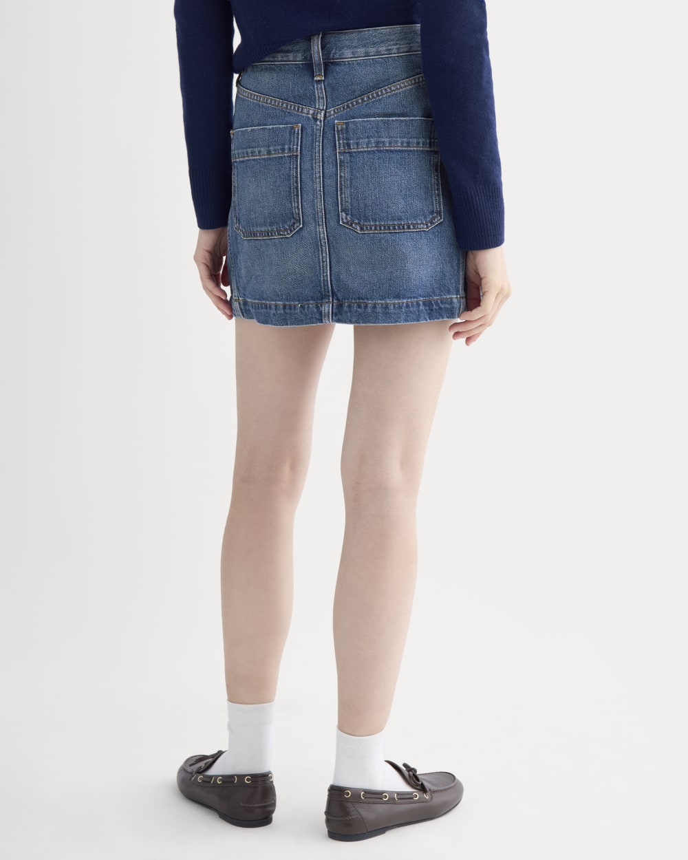 Denim Utility Mini Skirt in Dark Indigo — detail view