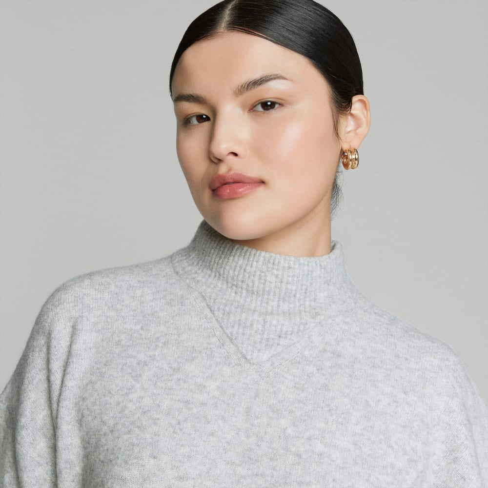 The Cozy-Stretch Pullover in Heathered Grey — detail view