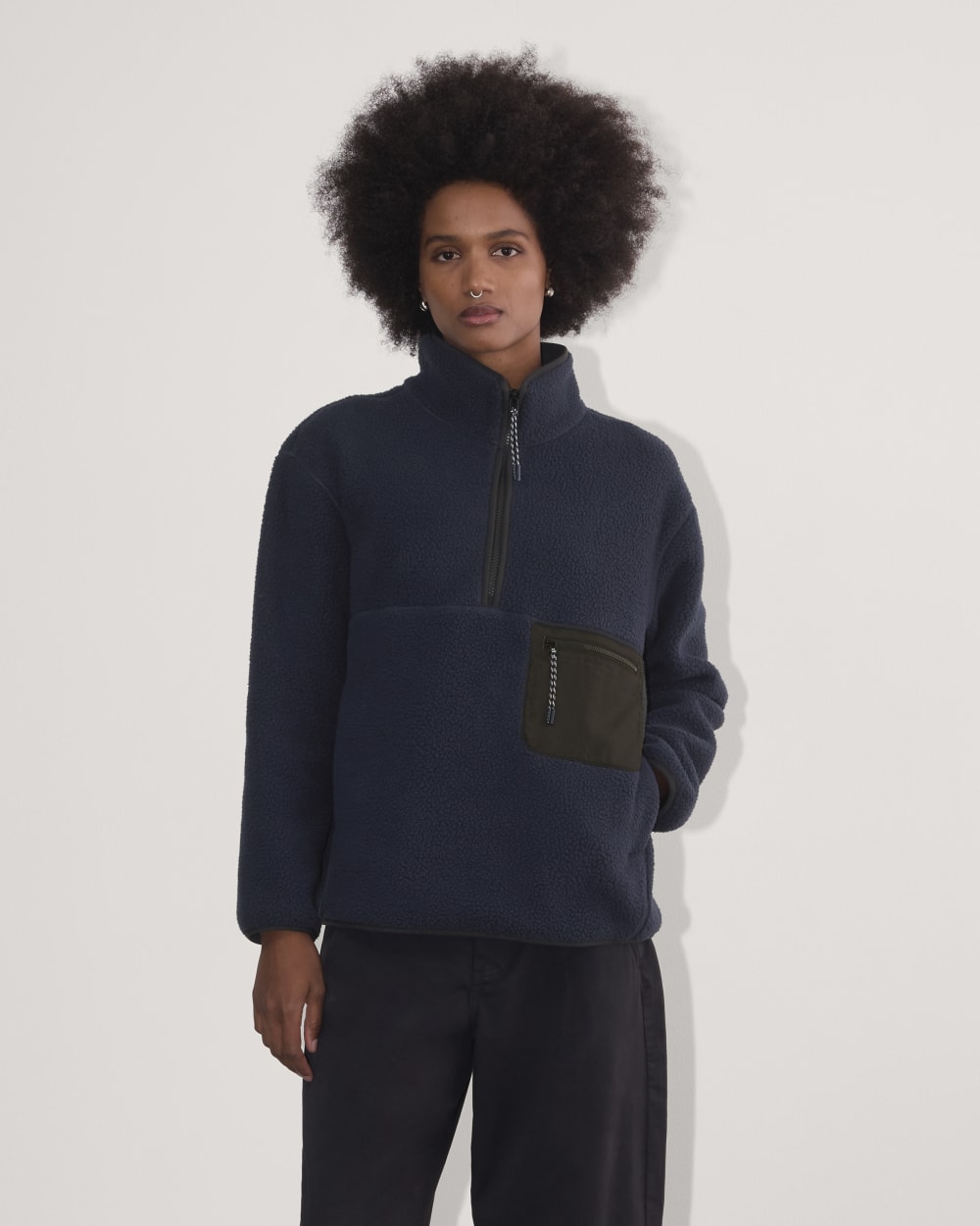 The ReNew Fleece Oversized Half-Zip in Navy — front view