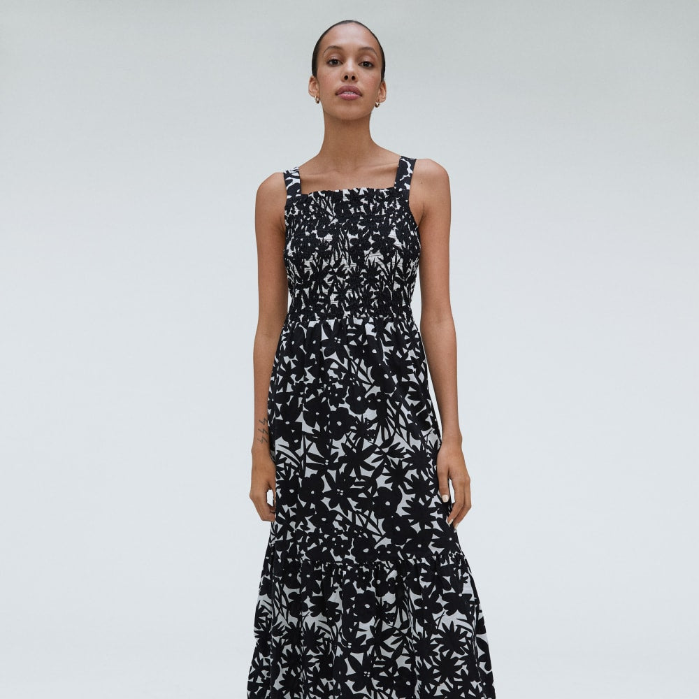 The Smock Dress in Black / Canvas Floral — detail view