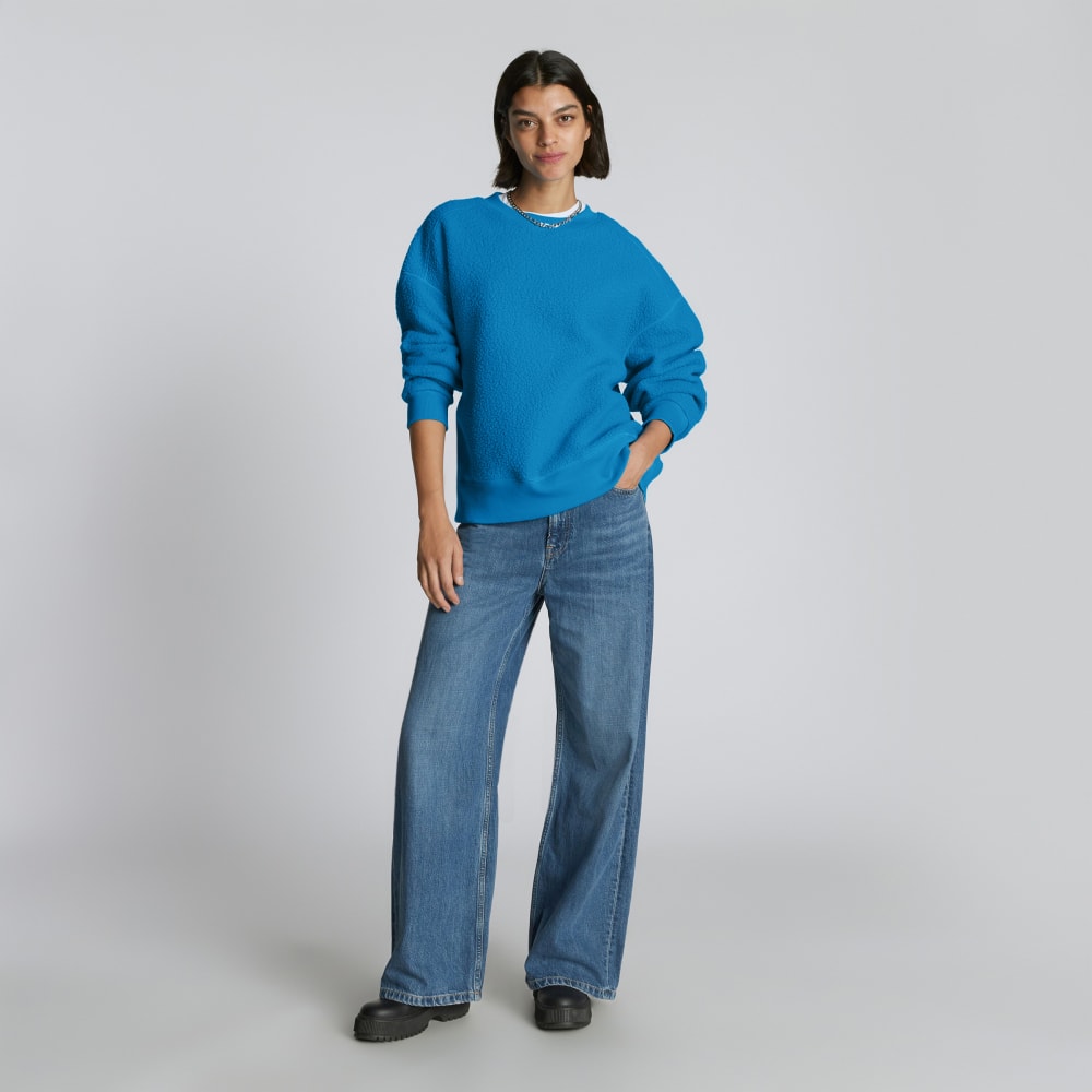 The ReNew Teddy Oversized Crew in Horizon Blue — detail view