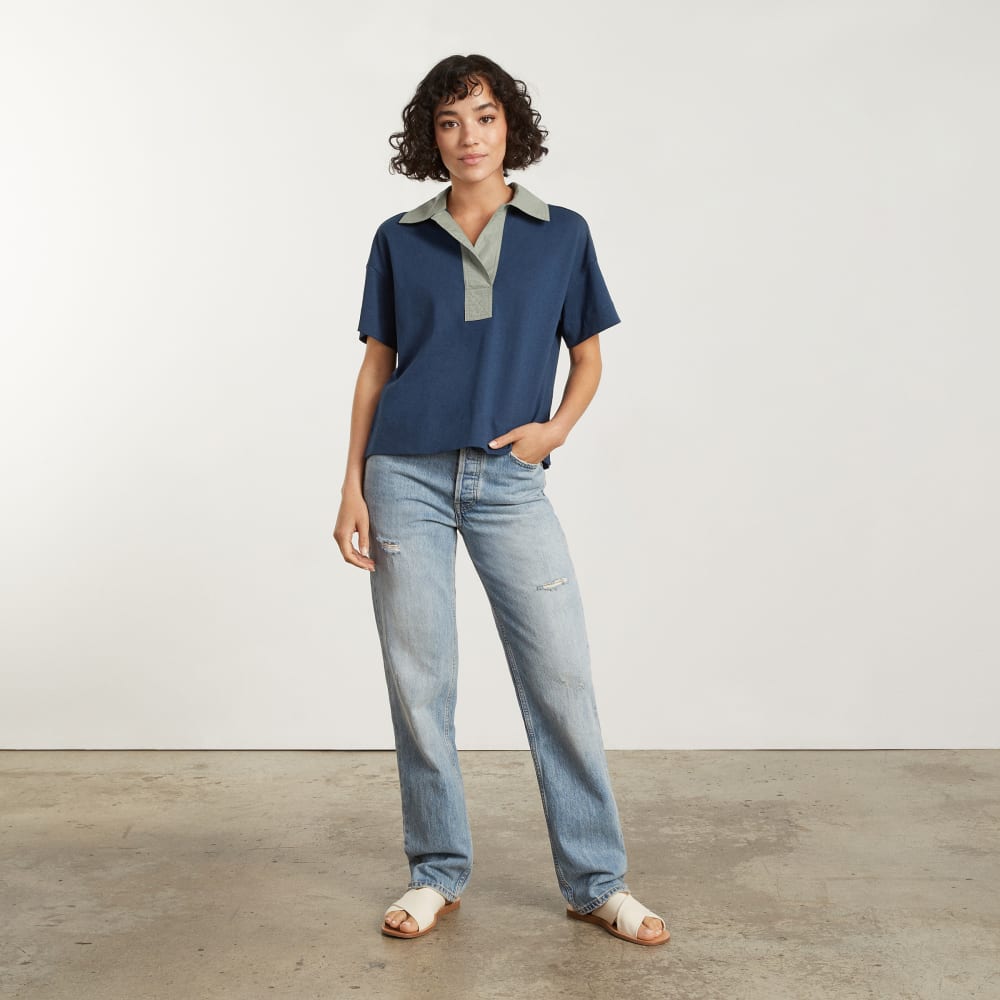 The Retro Jersey Polo in Atlantic / Smoke — detail view