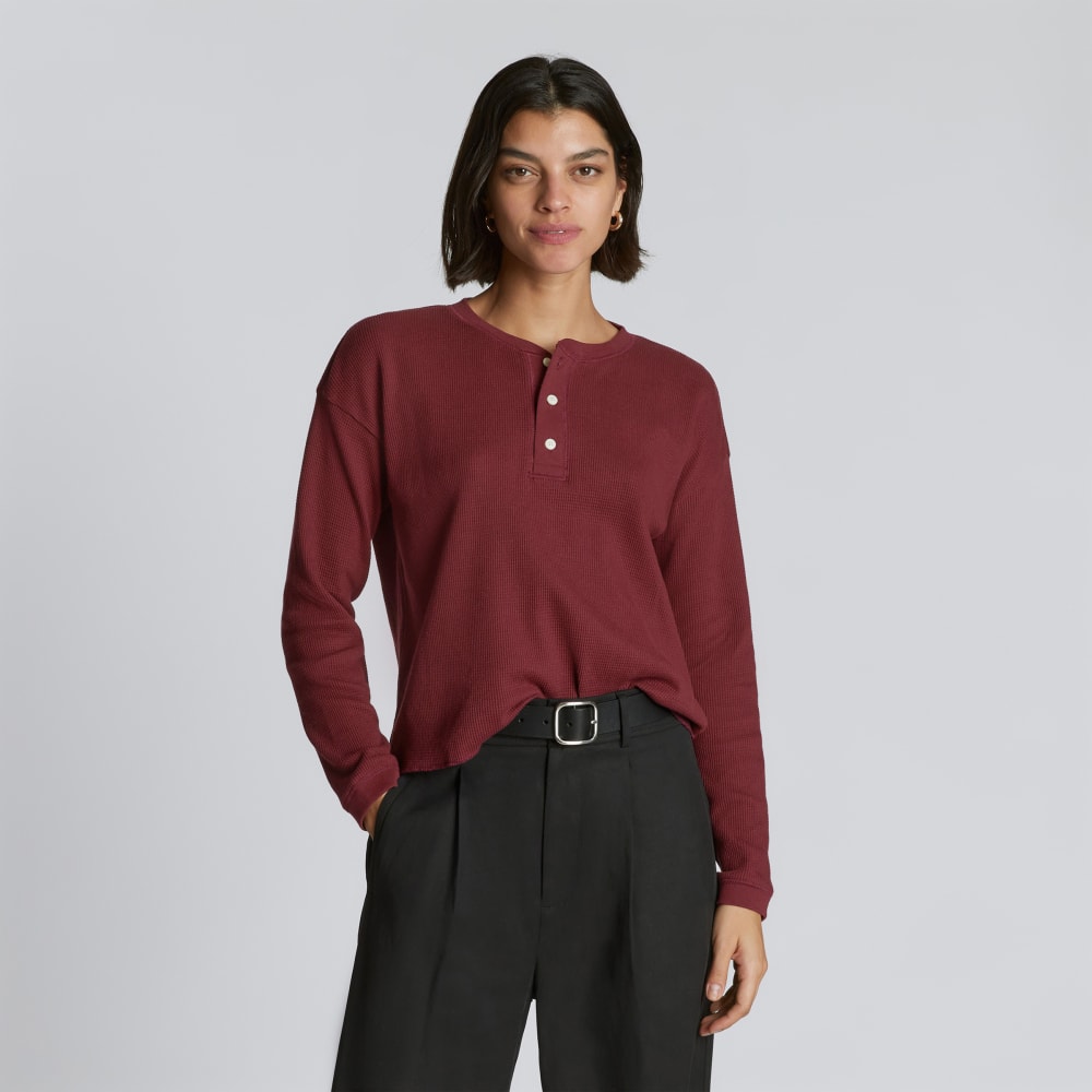 The Organic Cotton Waffle Henley in Brandy — front view