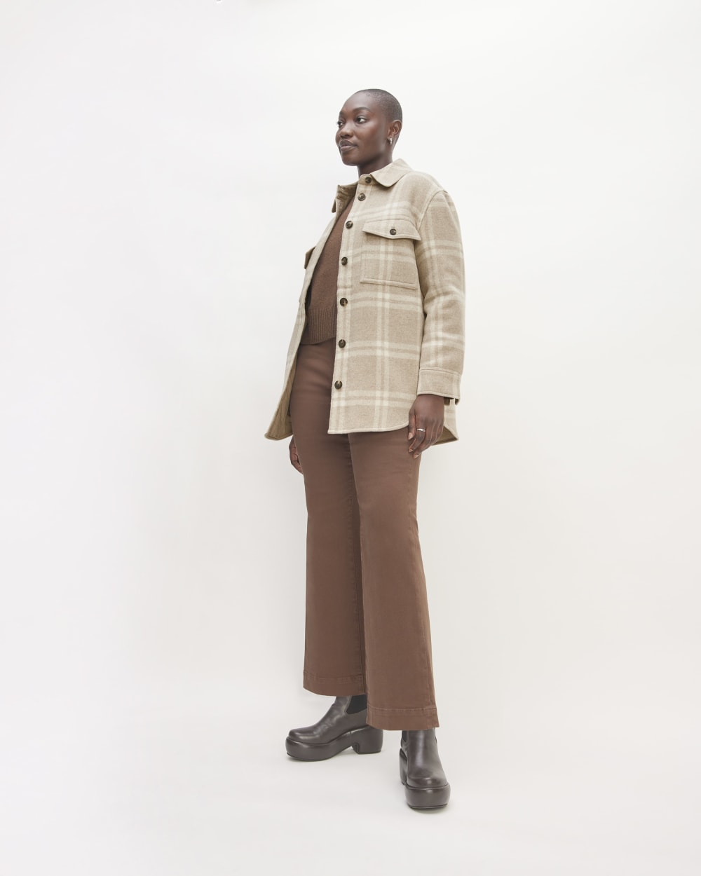 The Italian ReWool® Oversized Shirt Jacket in Taupe / Cream — detail view