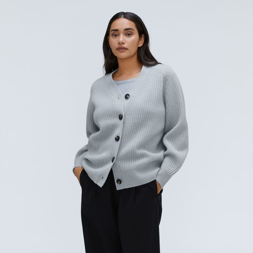 The Felted Merino Cardigan in Sky — front view