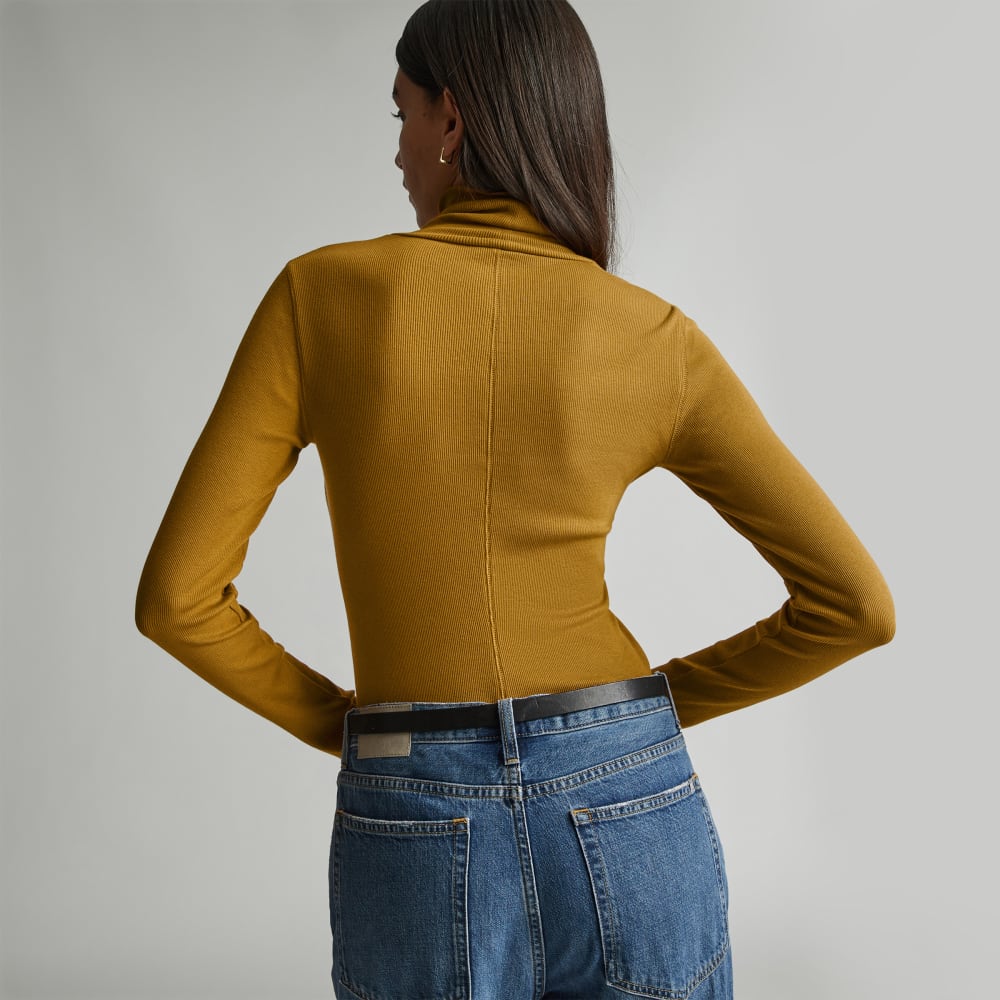 The Luxe Micro-Rib Turtleneck in Tapenade — detail view