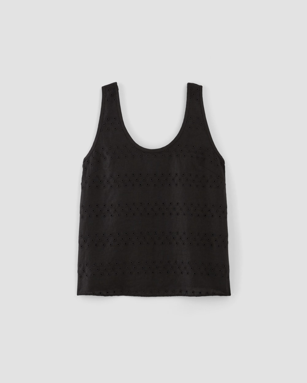 The Linen Eyelet Scoop-Neck Tank in Black Eyelet — alternate view