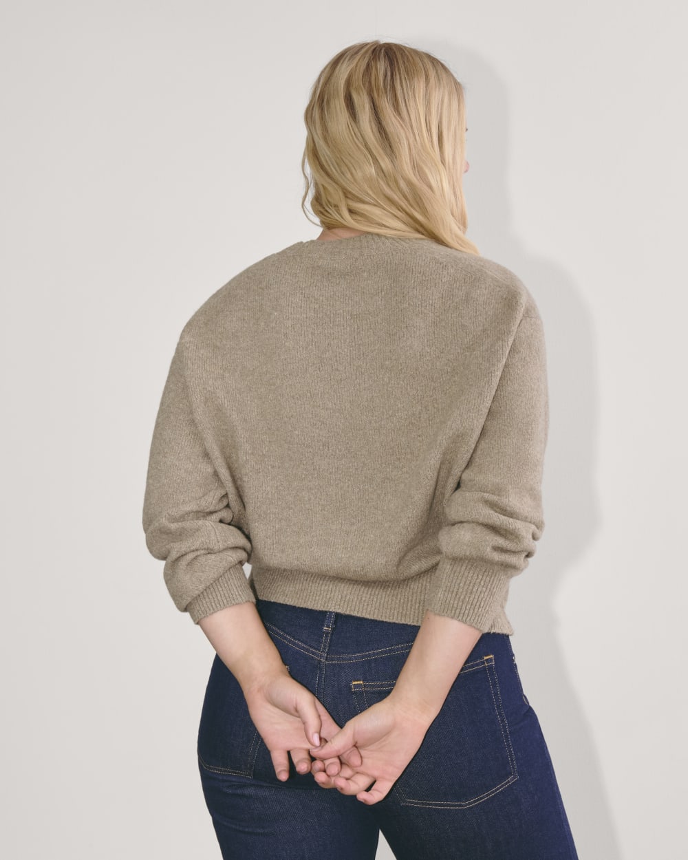 The Cocoon Crew in Plush Cotton in Heather Taupe — detail view