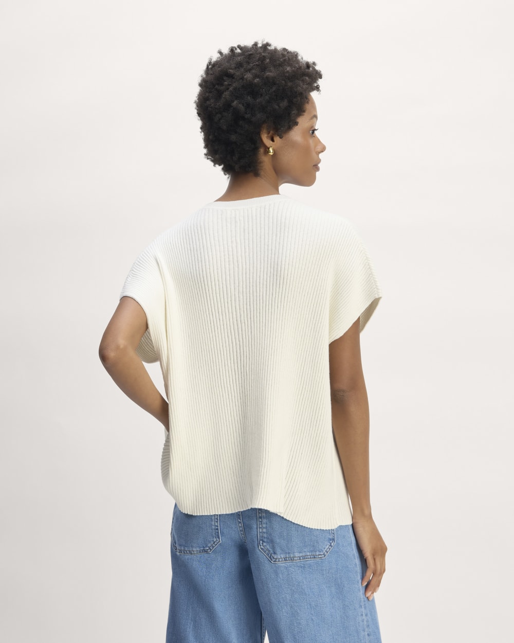 The Cotton Knit Caftan Top in Bone — detail view