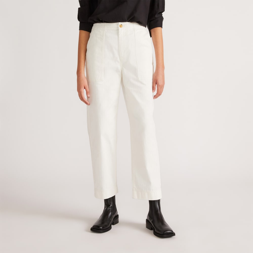 The Organic Cotton Herringbone Pant in Bone — front view
