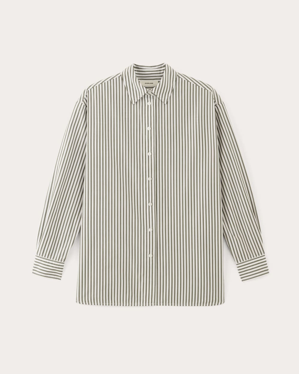 The Supima® Cotton Boyfriend Shirt in White / Moss Green — alternate view