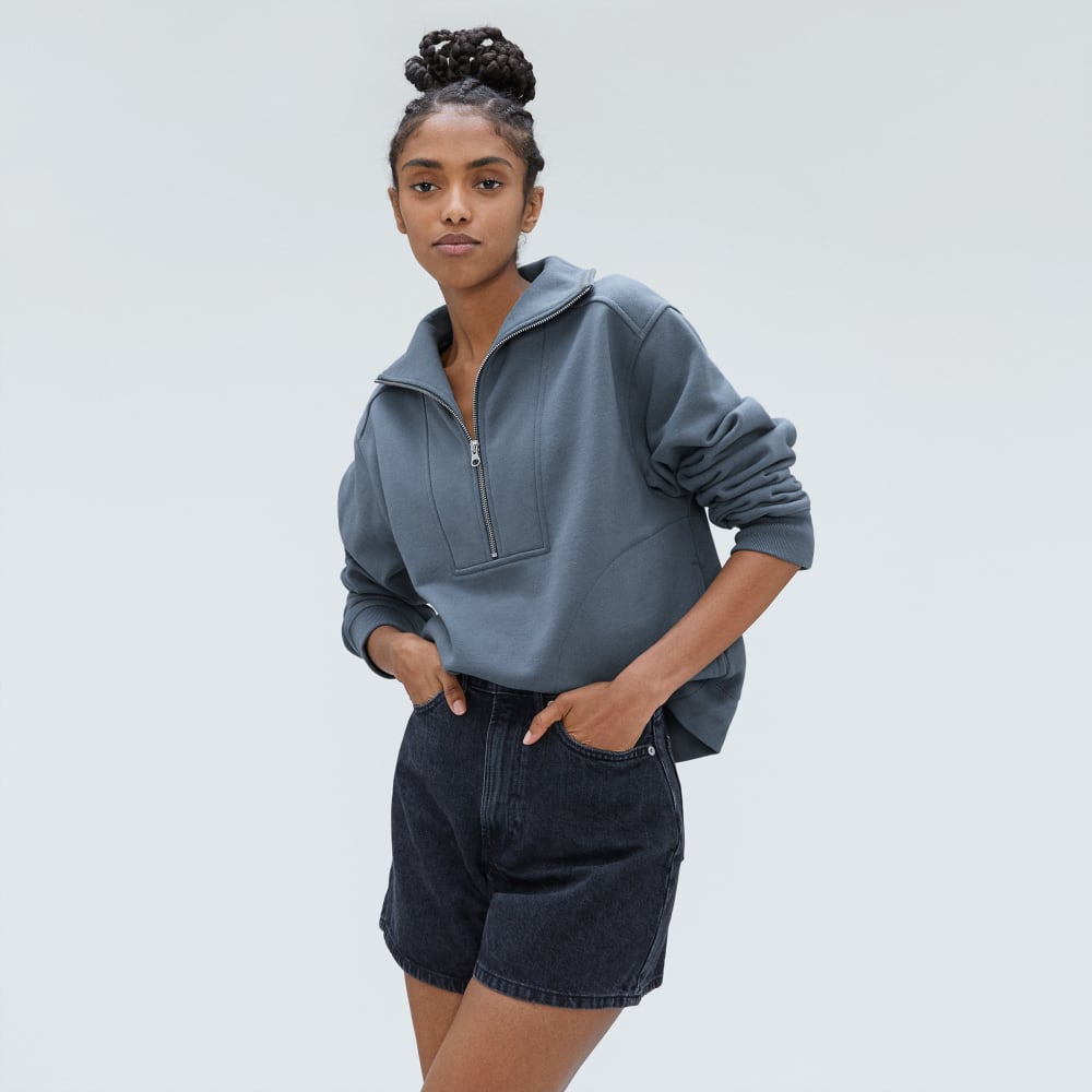 The Track Half-Zip in Faded Blue — detail view