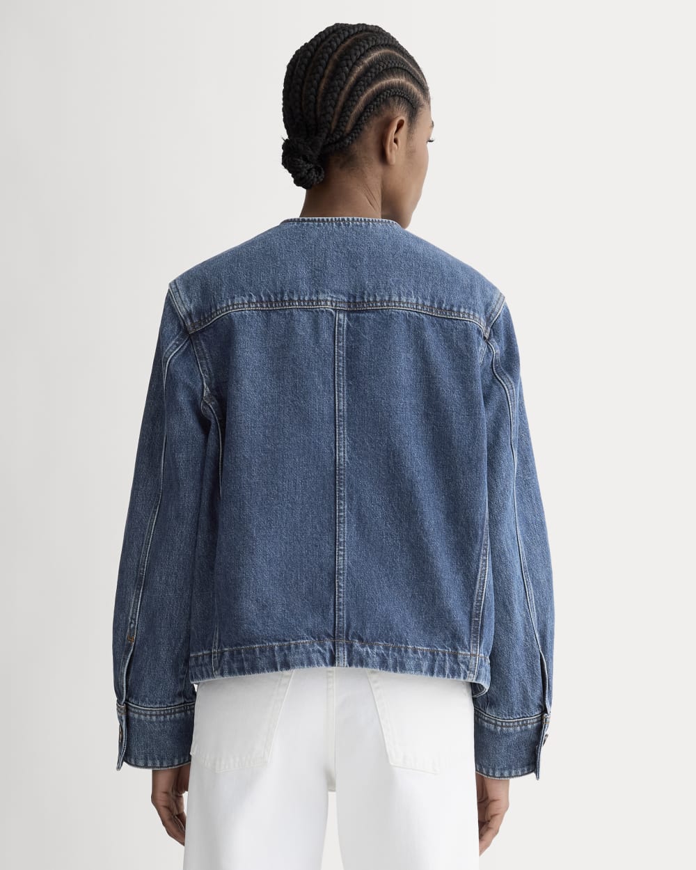 The Denim Barrel Jacket in Deep Atlantic — detail view