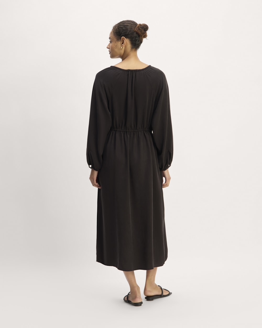 The TENCEL™ Gathered Maxi Dress in Black — detail view