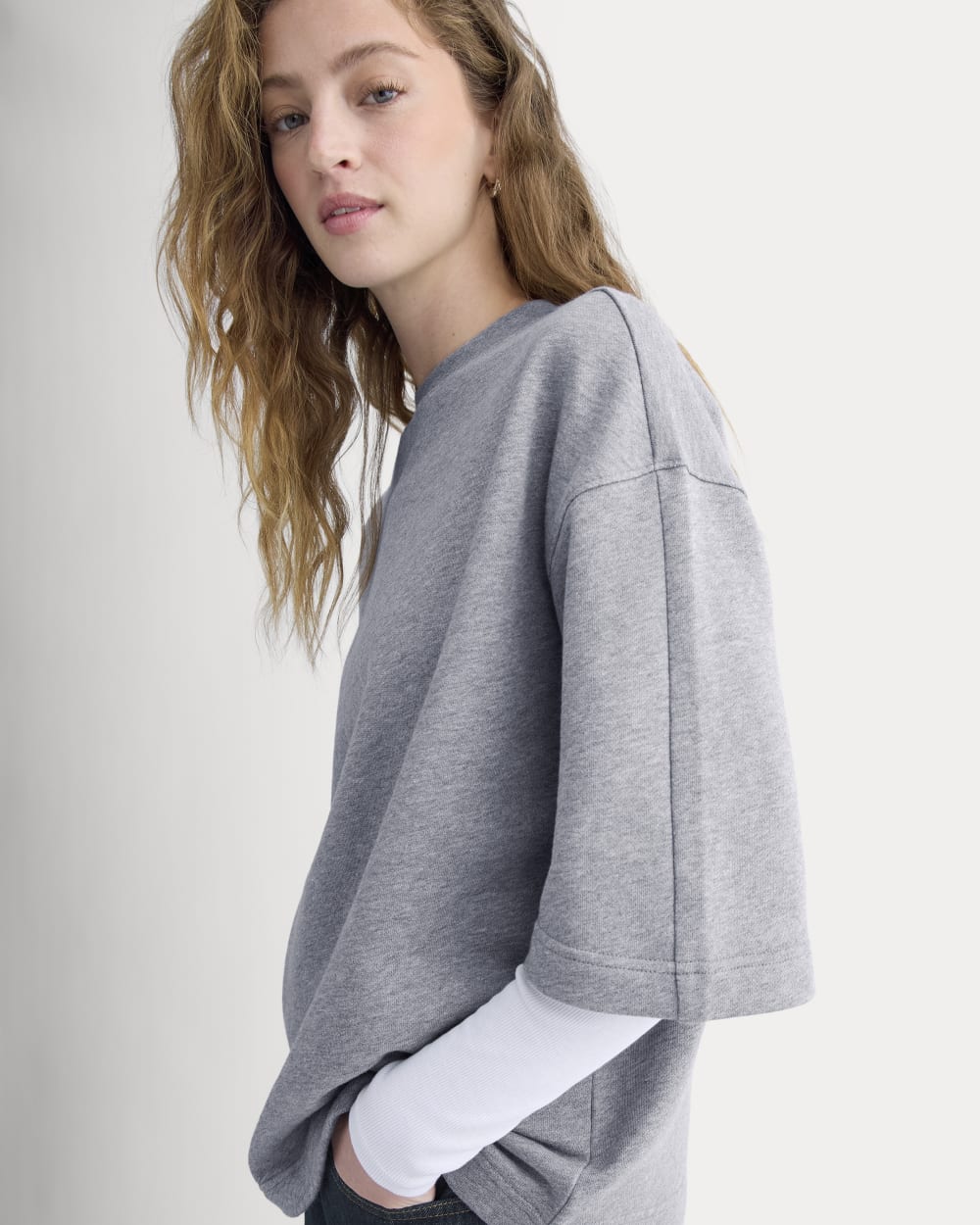 Lightweight Terry Oversized Tee in Vintage Heather Grey — detail view