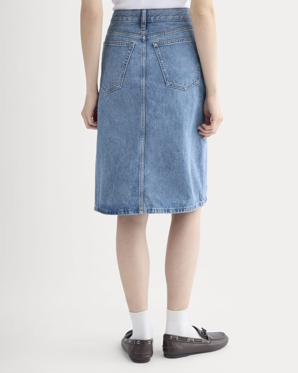 Mid-Rise Denim Midi Skirt in Vintage Mid Indigo — detail view