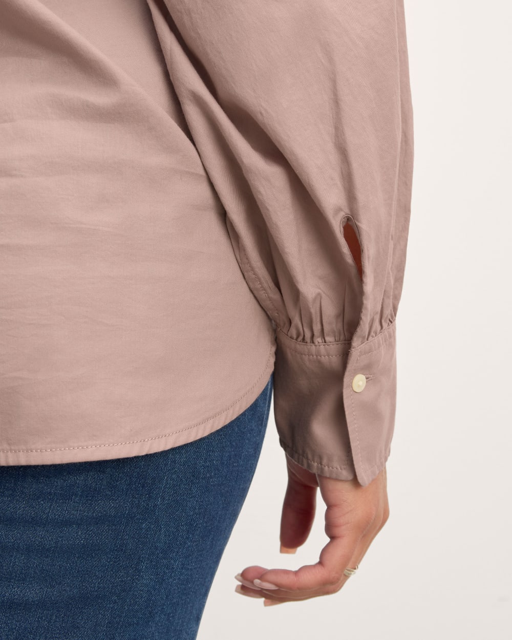 The Henley Shirt in Silky Cotton in Dusty Rose — detail view