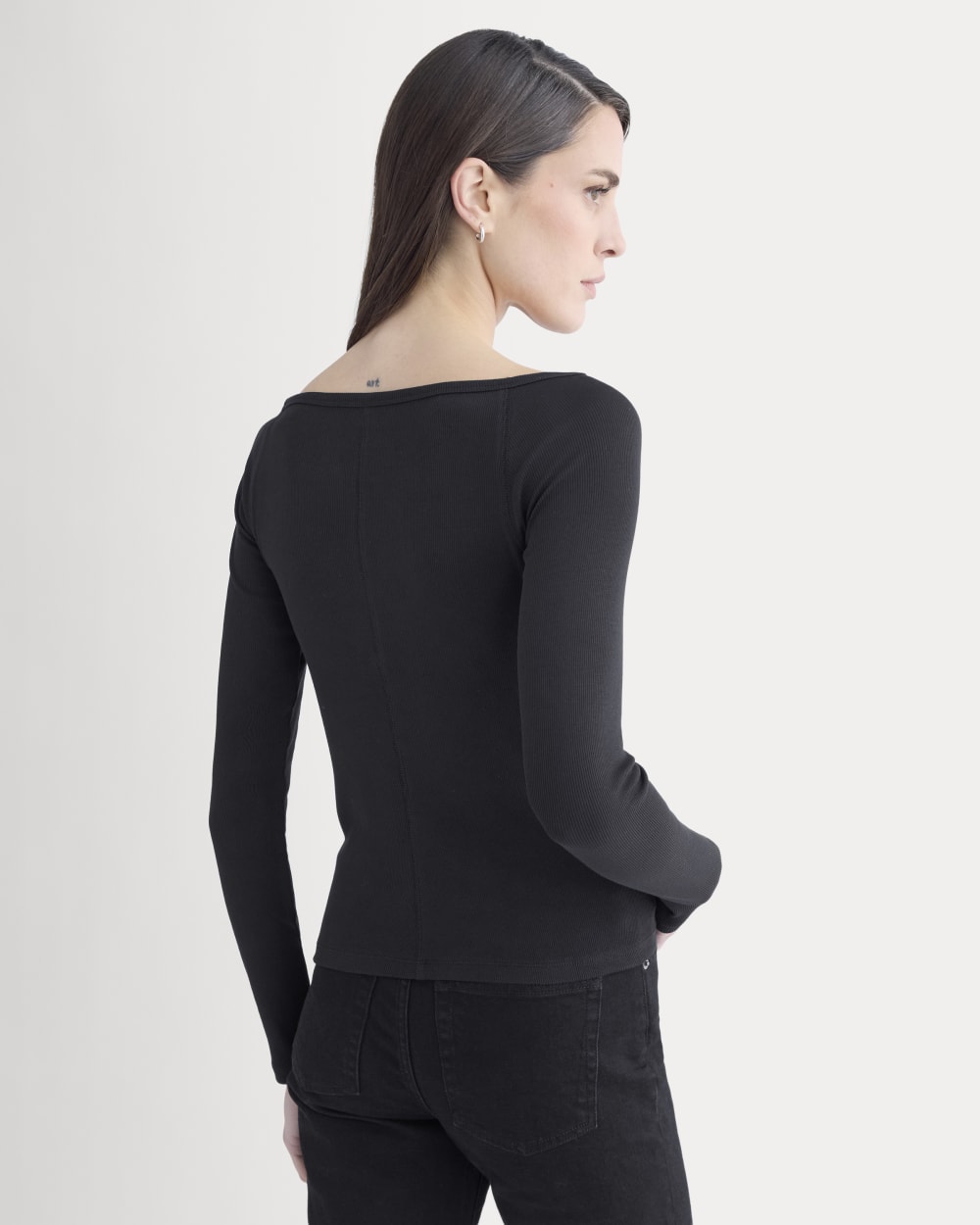 Luxe Rib Boatneck Top in Black — detail view