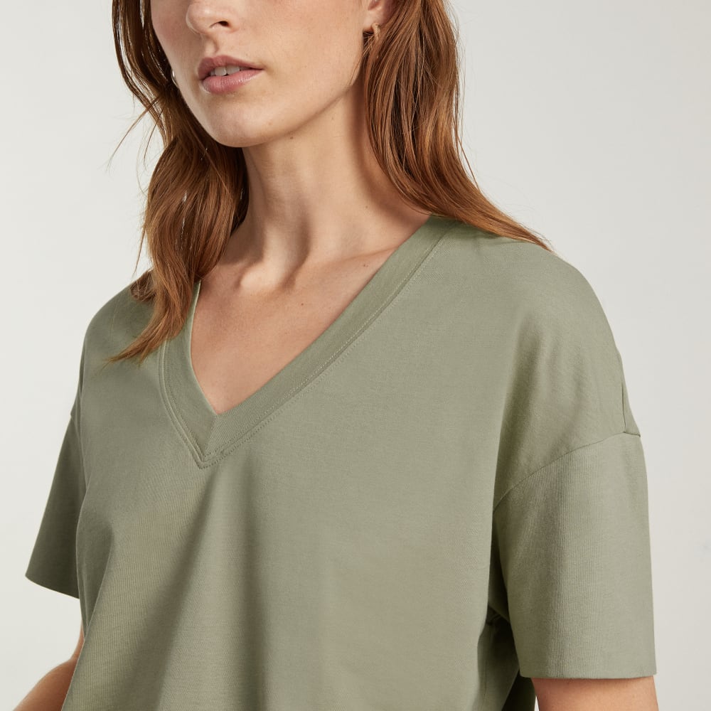 The Organic Cotton Slouchy V-Neck in Reed — detail view