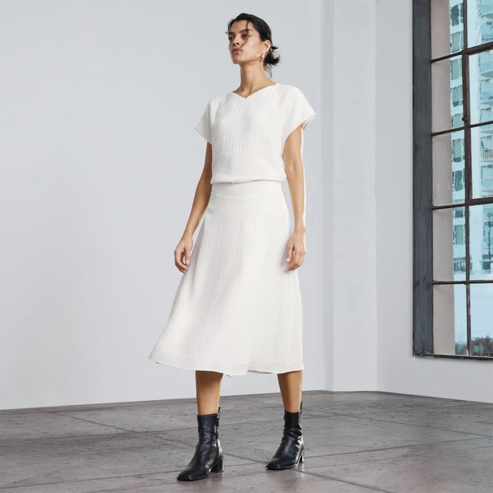 The City Stripe Midi Skirt in Bone — detail view