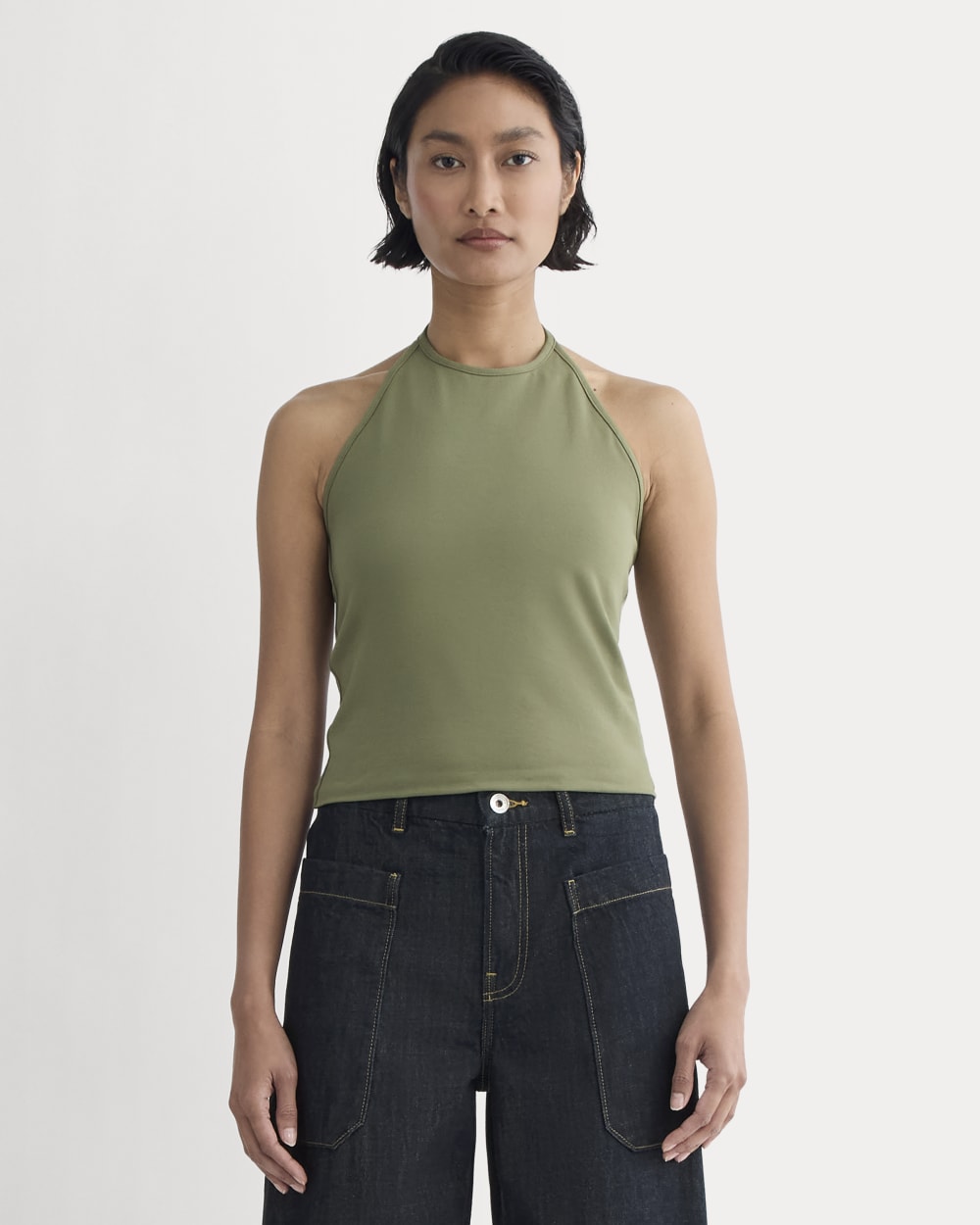 The Form Halter Top in Lichen Green — front view