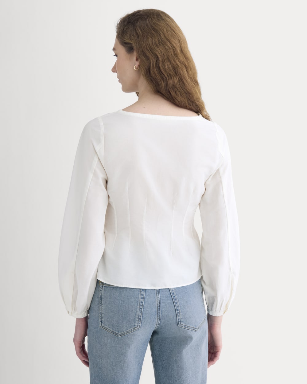 Balloon Sleeve Top in Cotton Silk in Bone — detail view