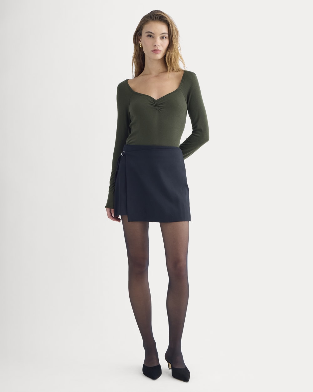Sweetheart-Neck Top in Butterluxe in Dark Green — detail view