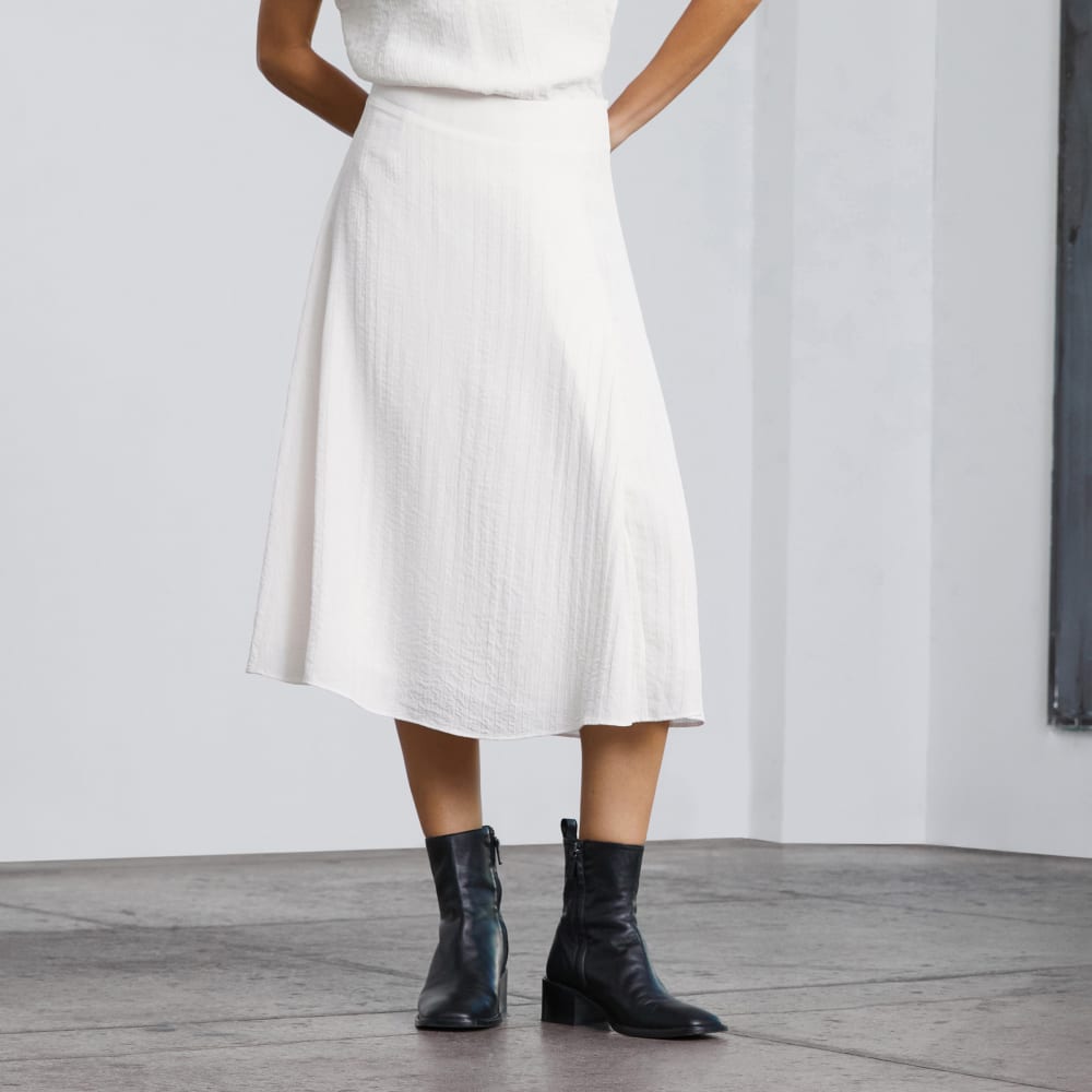 The City Stripe Midi Skirt in Bone — front view
