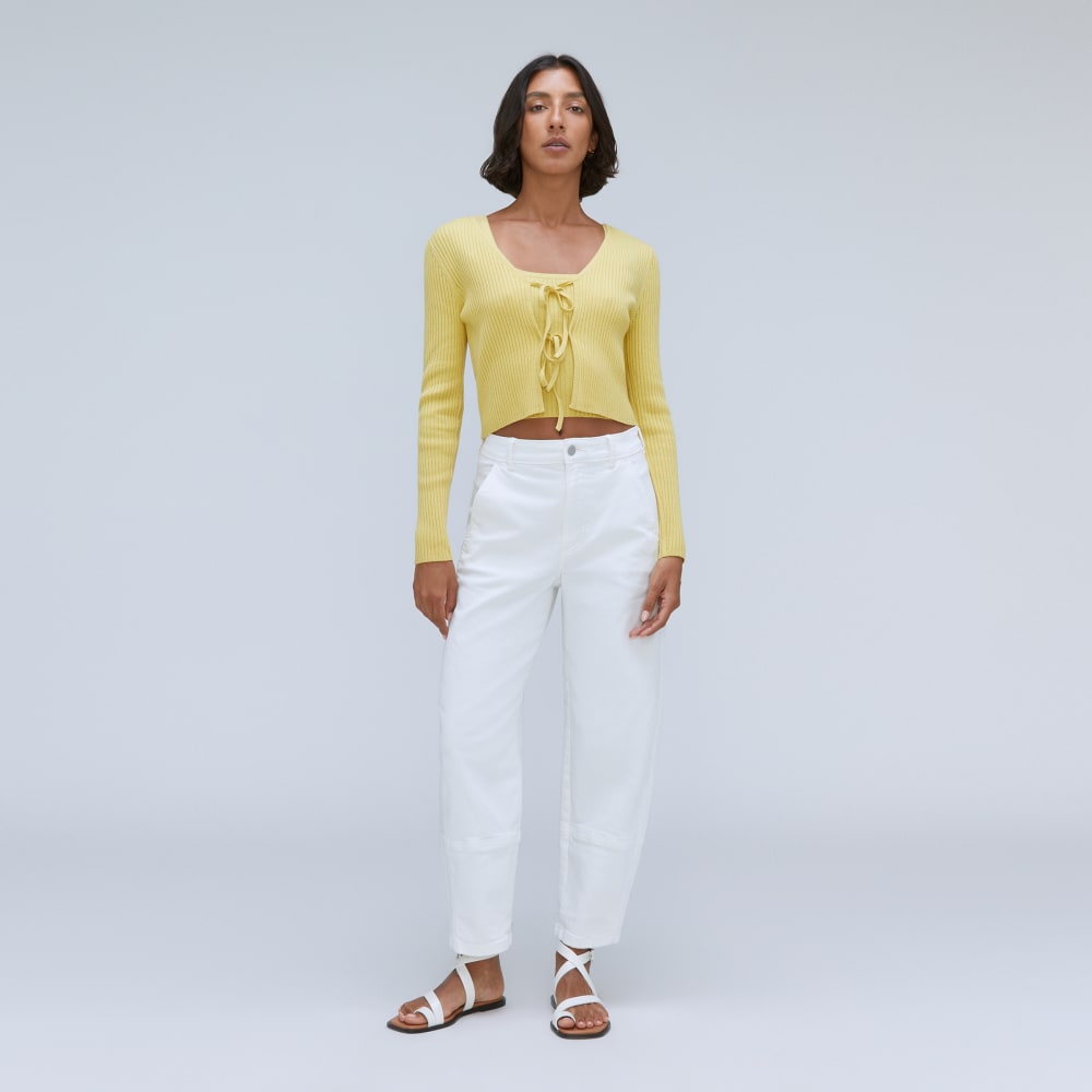 The Cotton-Merino Front-Tie Top in Dandelion — detail view