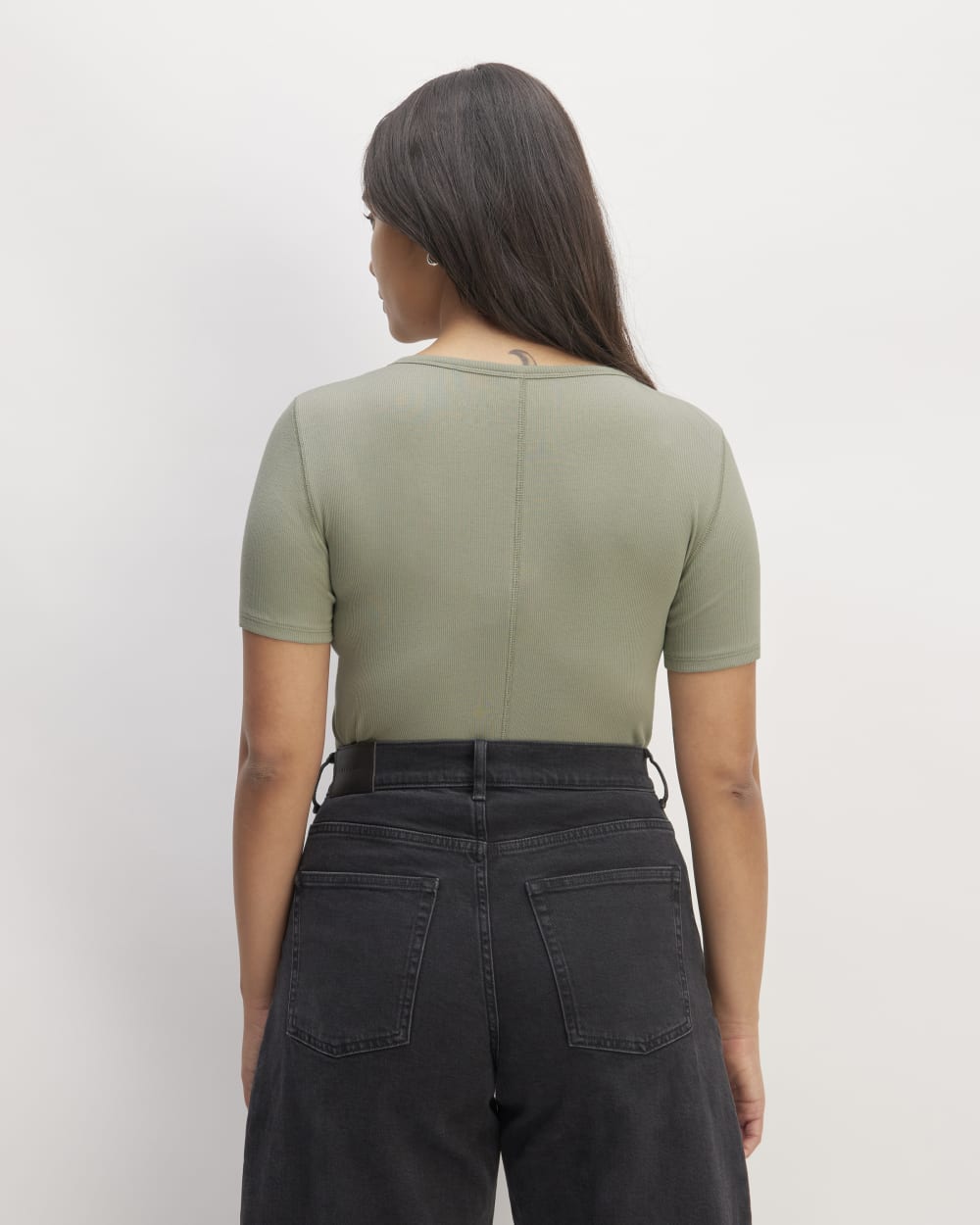 The Luxe Rib Crew in Sage Green — detail view